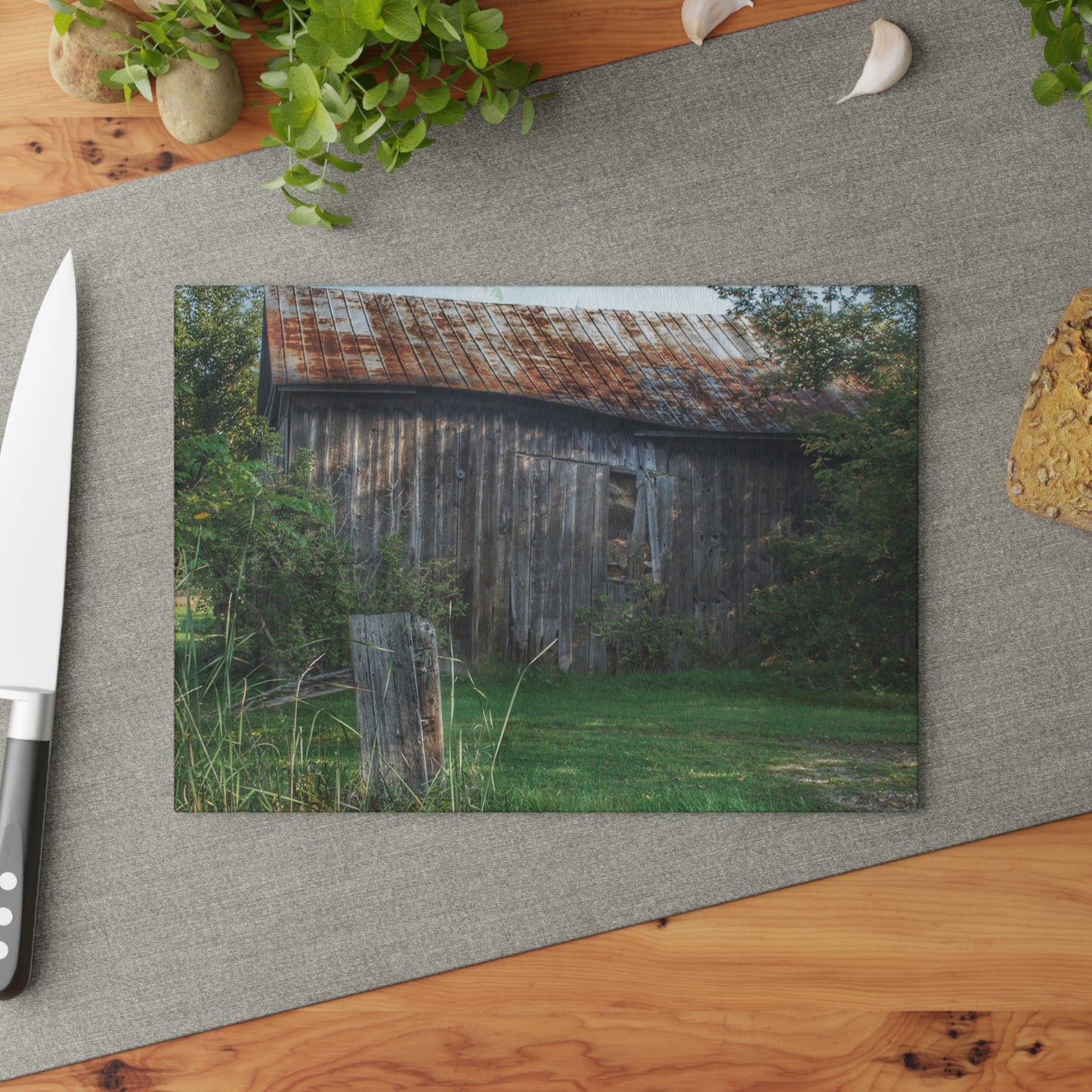 U R There Photography Rusted Grey Rustic Farmhouse Tempered-Glass Cutting Board
