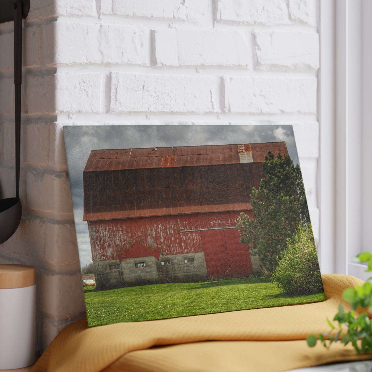 U R There Photography Big Red I Rustic Farmhouse Tempered-Glass Cutting Board