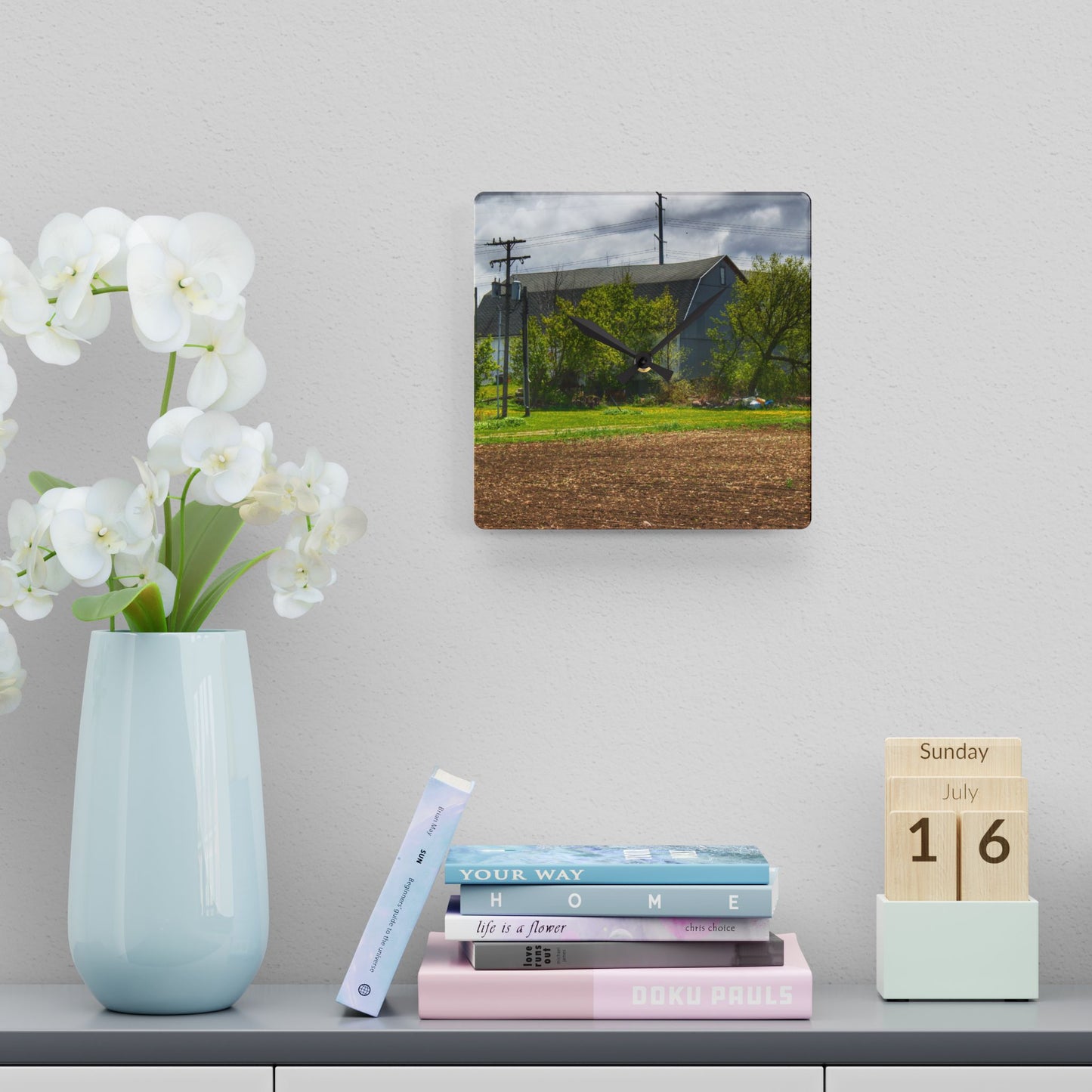 U R There Photography Rescue Road Old Grey Rustic Farmhouse Acrylic Analog Wall Clock