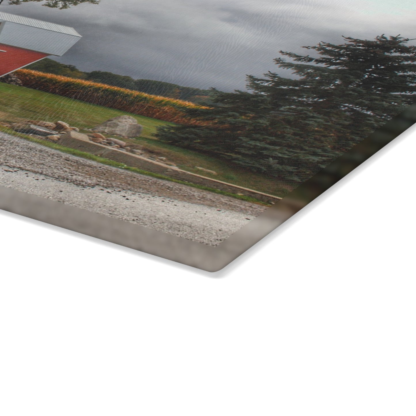 U R There Photography Richville Road Red Rustic Farmhouse Tempered-Glass Cutting Board