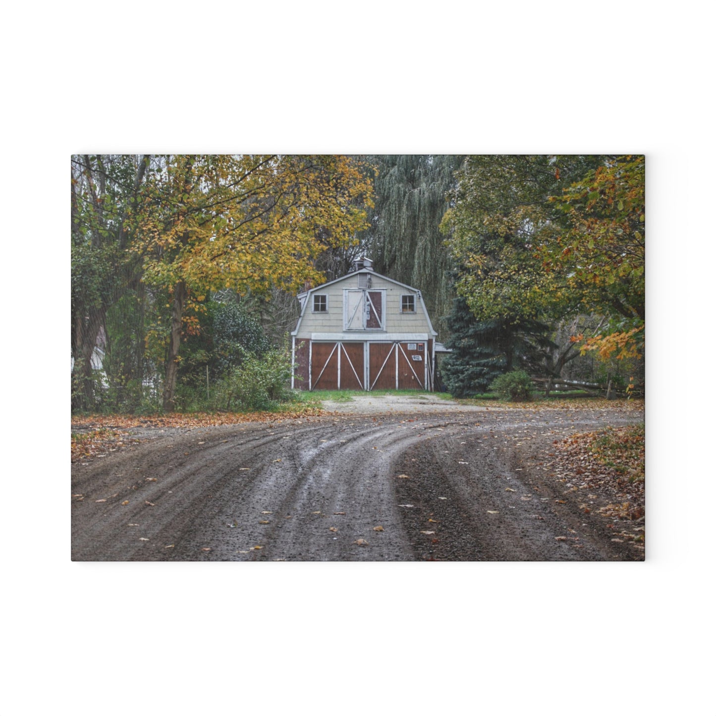 U R There Photography Barn at the Bend Rustic Farmhouse Tempered-Glass Cutting Board