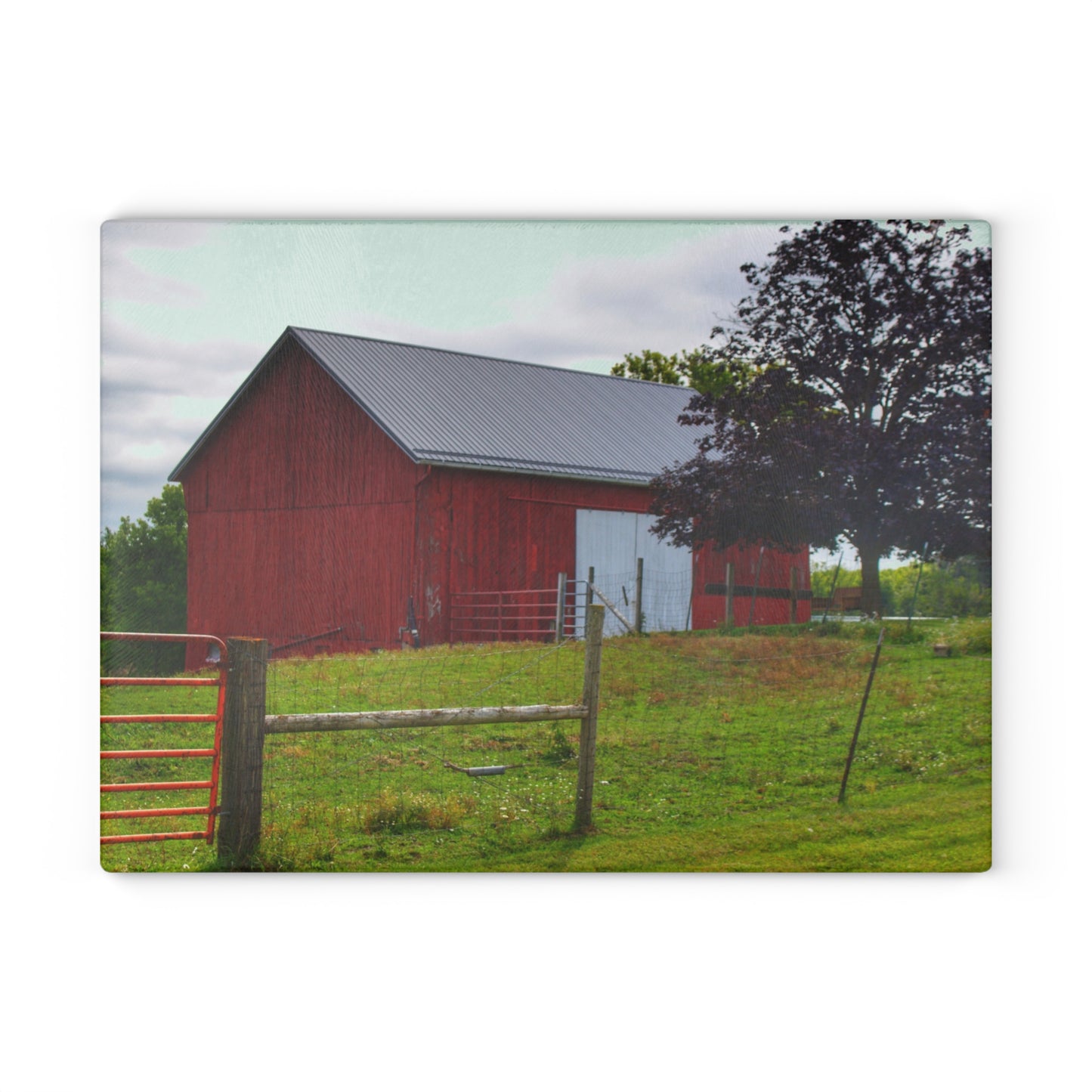 U R There Photography Slattery Red Rustic Farmhouse Tempered-Glass Cutting Board