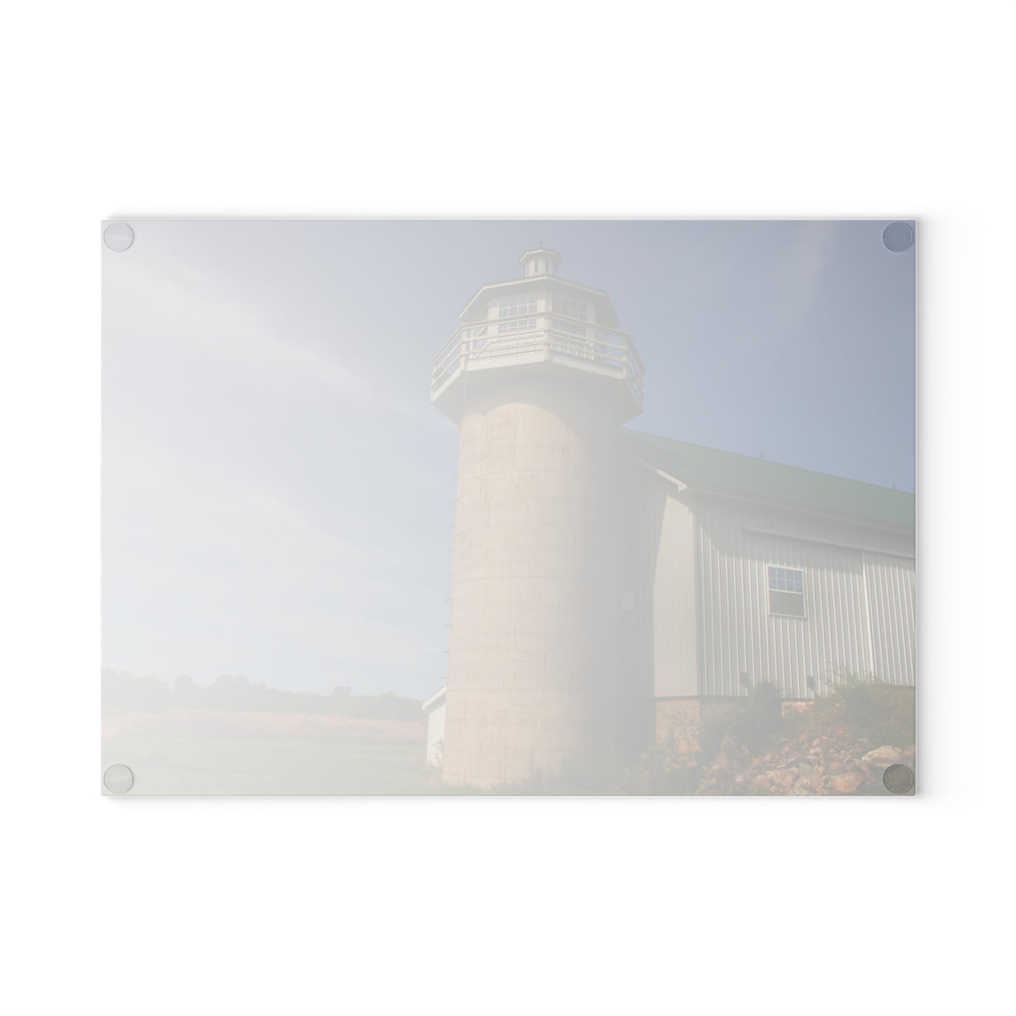 U R There Photography Phelps Road Lighthouse Barn II Rustic Farmhouse Tempered-Glass Cutting Board