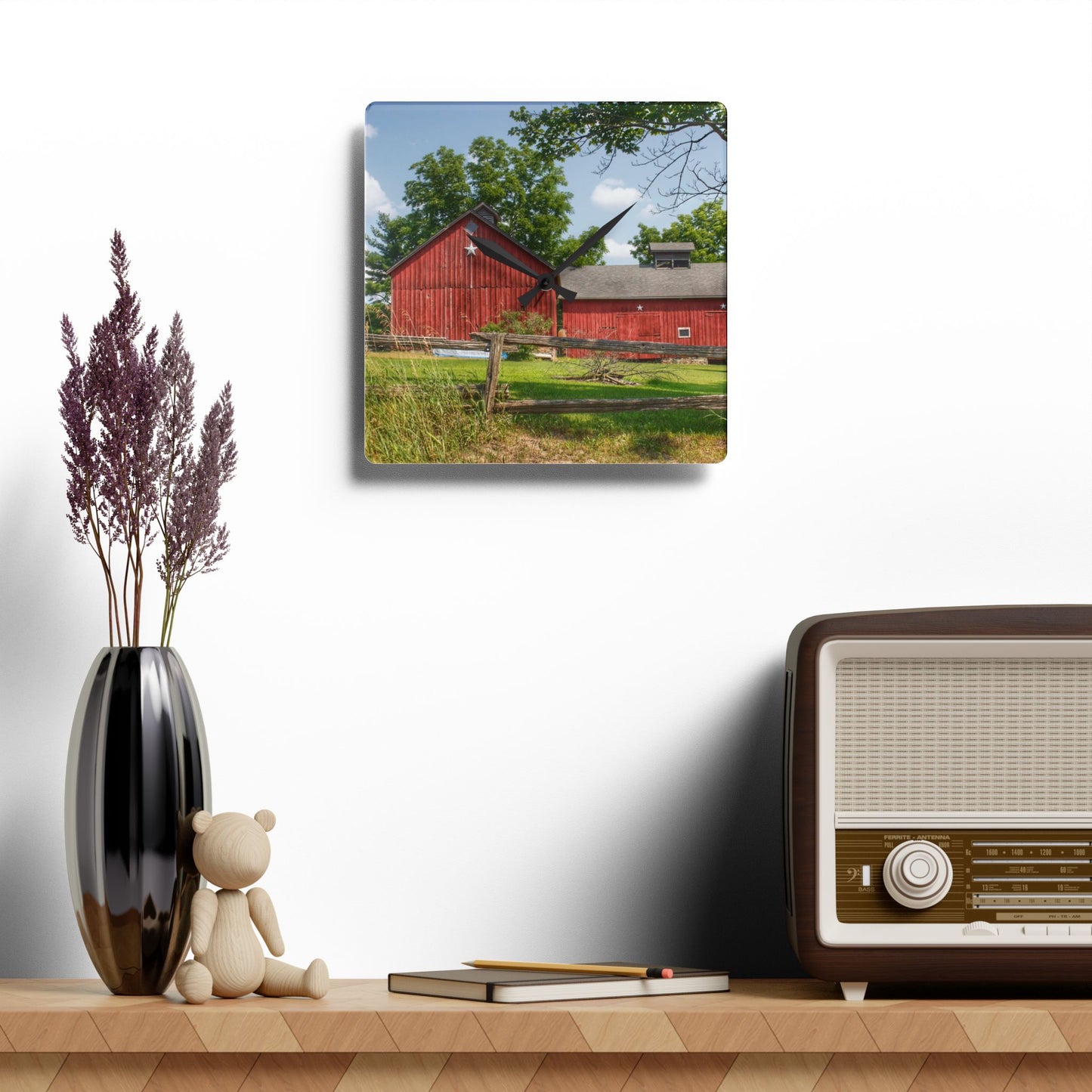 U R There Photography Hollow Corners Star Barn Rustic Farmhouse Acrylic Analog Wall Clock