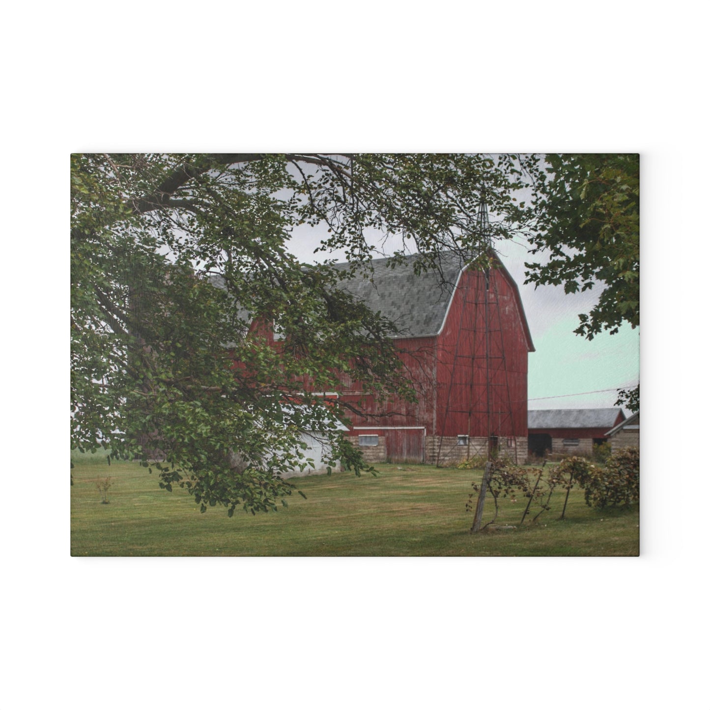U R There Photography Weaver Road Red I Rustic Farmhouse Tempered-Glass Cutting Board