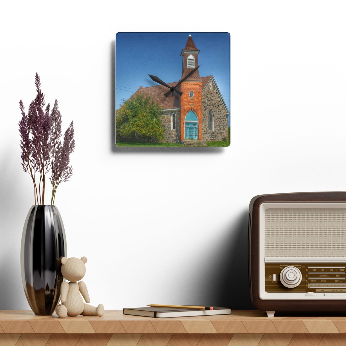 U R There Photography Mayville Church of the Past Rustic Farmhouse Acrylic Analog Wall Clock