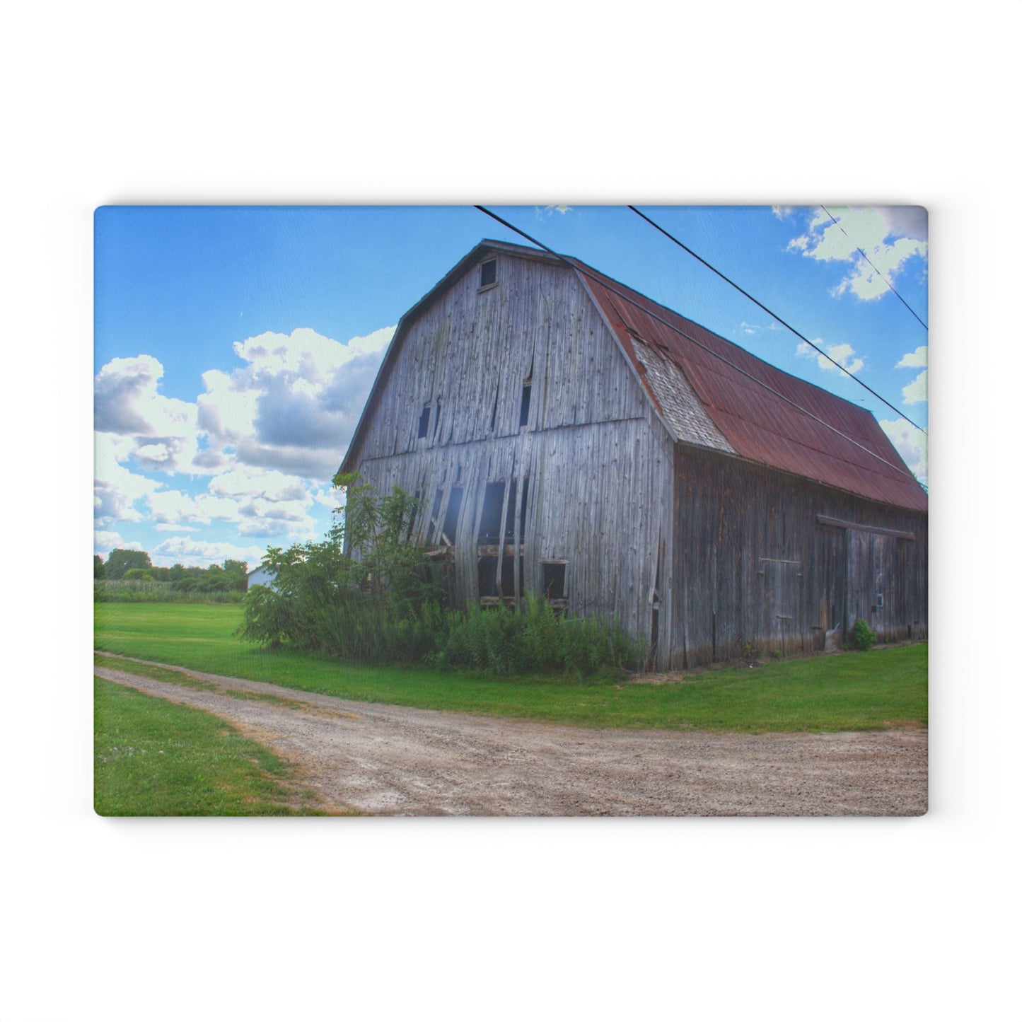 U R There Photography Schoenherr Road Grey I Rustic Farmhouse Tempered-Glass Cutting Board