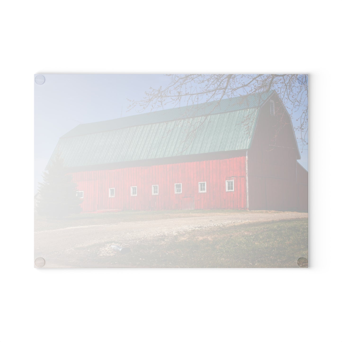 U R There Photography Perry Road Red Rustic Farmhouse Tempered-Glass Cutting Board