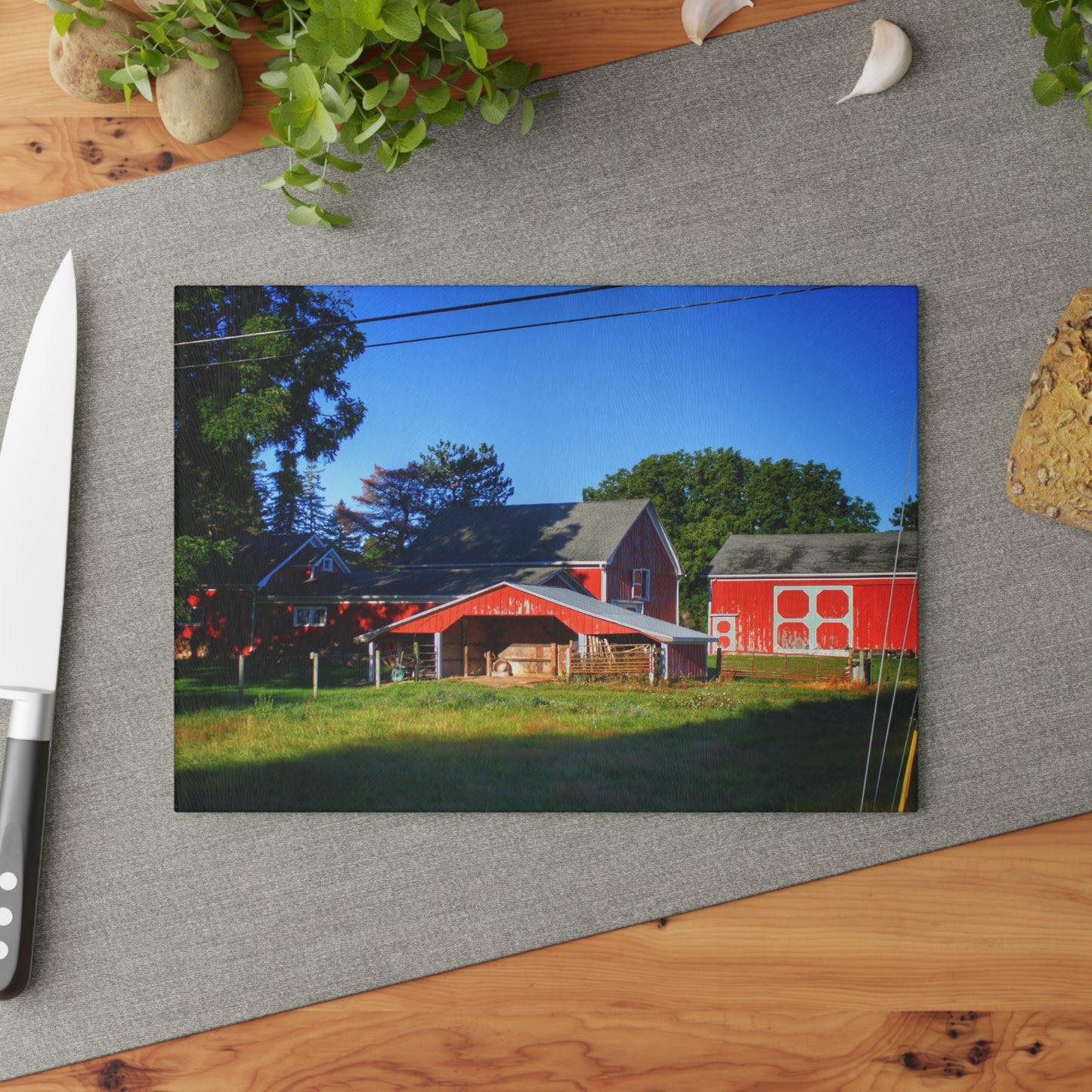 U R There Photography Rochester Road Little Red Farm Rustic Farmhouse Tempered-Glass Cutting Board