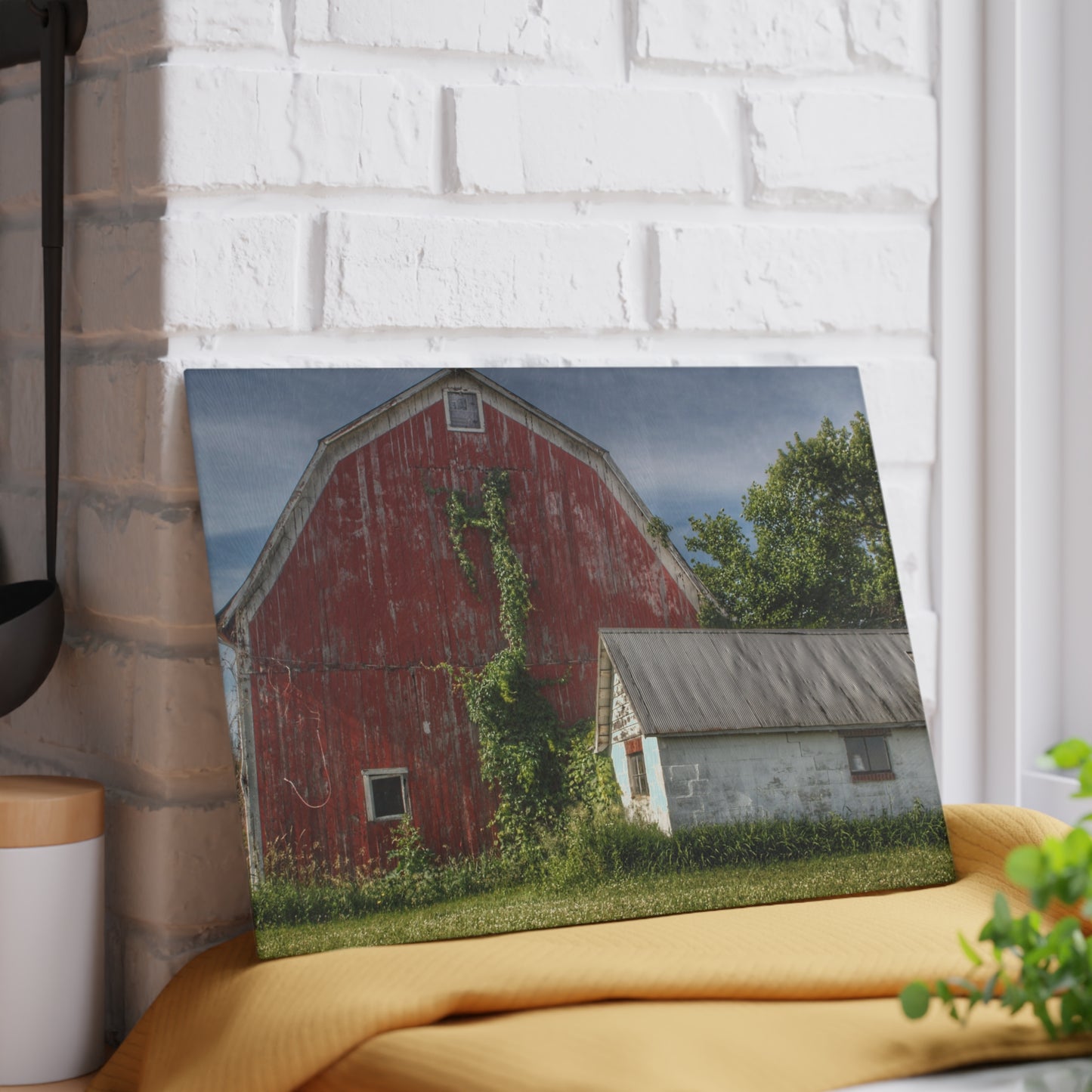 U R There Photography Stanley Road Red in Summer II Rustic Farmhouse Tempered-Glass Cutting Board