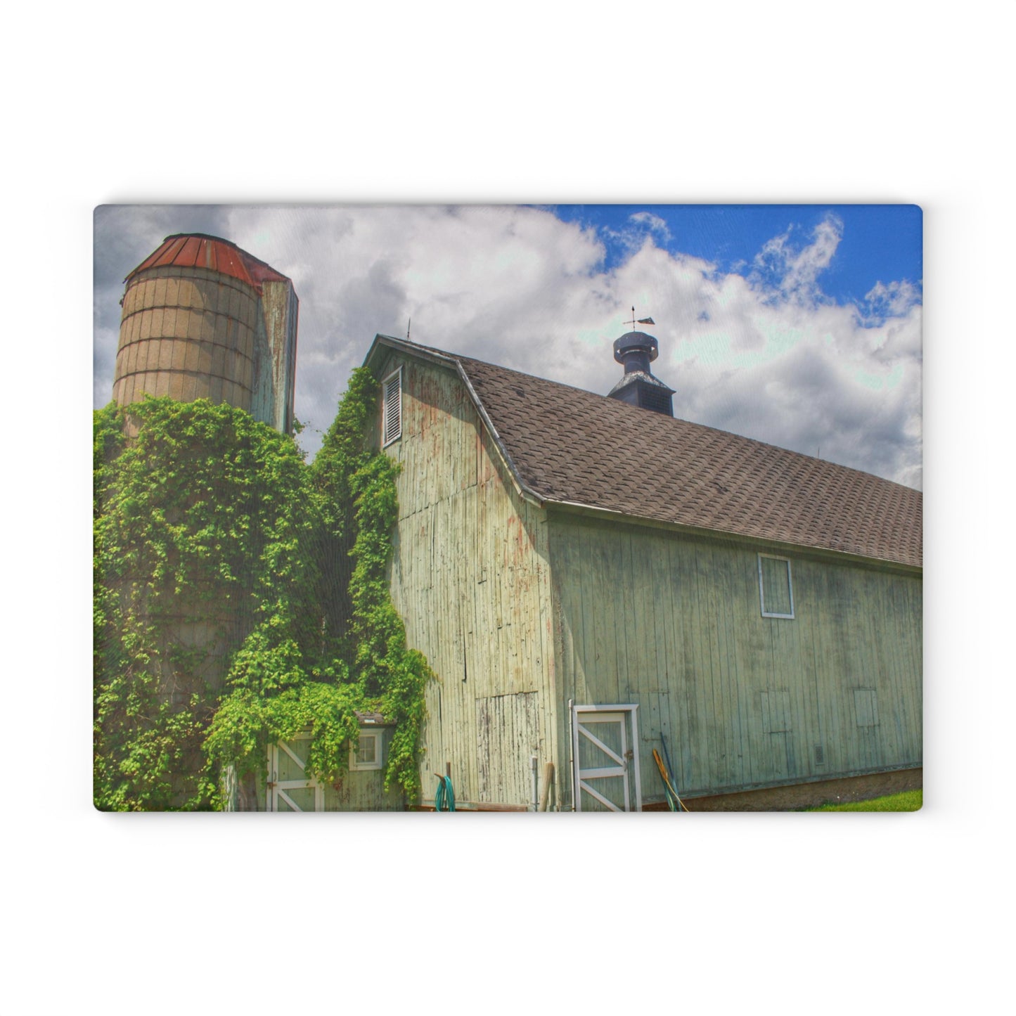 U R There Photography Clark Road Meadow Green Rustic Farmhouse Tempered-Glass Cutting Board