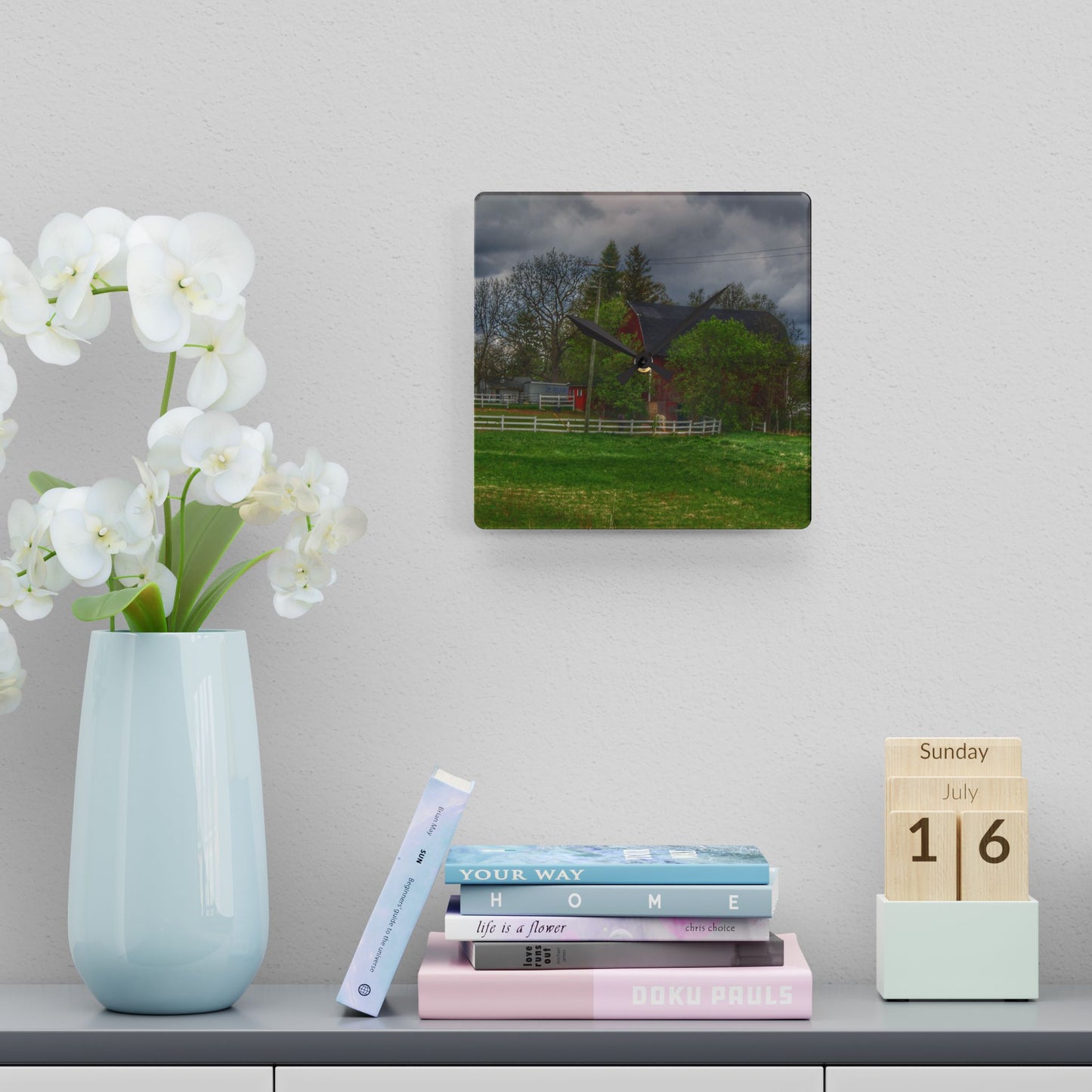U R There Photography Lake Pleasant Hidden Red Rustic Farmhouse Acrylic Analog Wall Clock