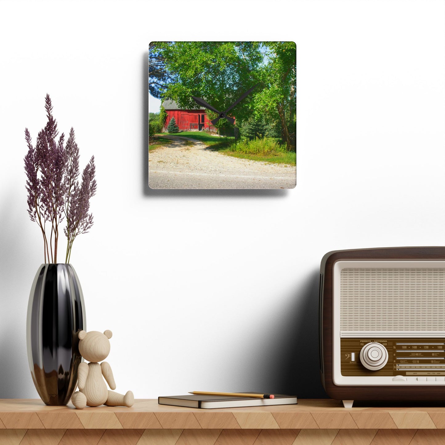 U R There Photography Caro Hidden Red Rustic Farmhouse Acrylic Analog Wall Clock