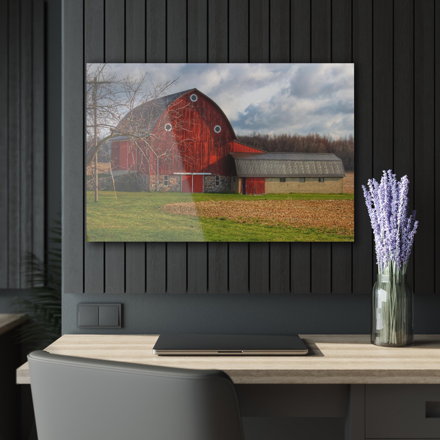 U R There Photography Clear Lake Road Fieldstone Red Rustic Farmhouse Acrylic Wall Print