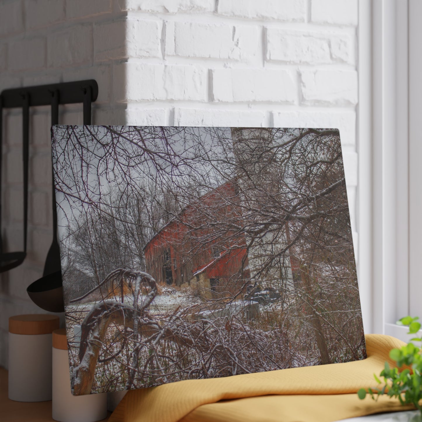 U R There Photography Sandhill Road Hidden Red I Rustic Farmhouse Tempered-Glass Cutting Board