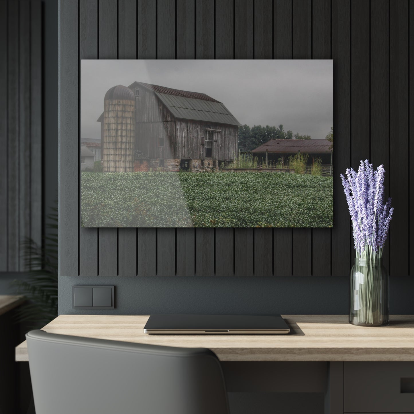U R There Photography East Millington Road Grey and Stable Rustic Farmhouse Acrylic Wall Print