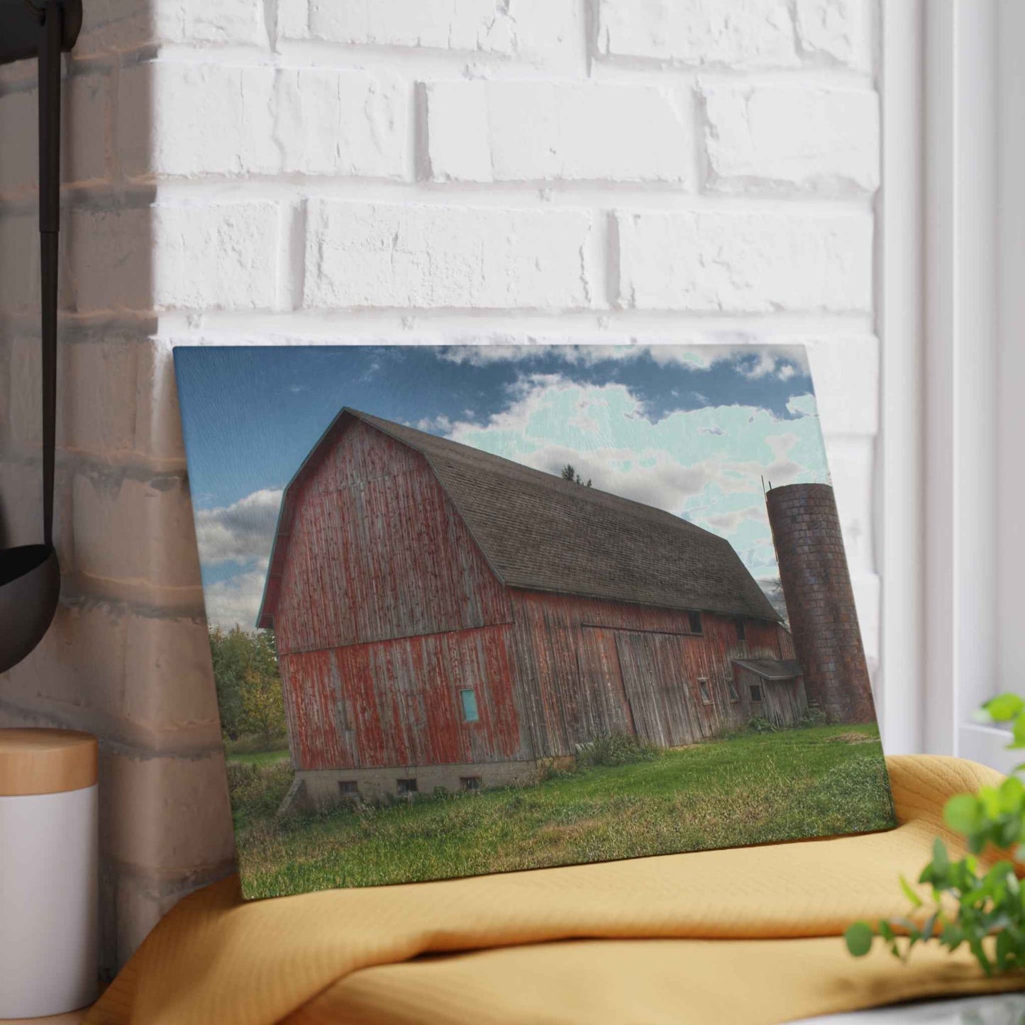 U R There Photography Baldwin Road Red I Rustic Farmhouse Tempered-Glass Cutting Board