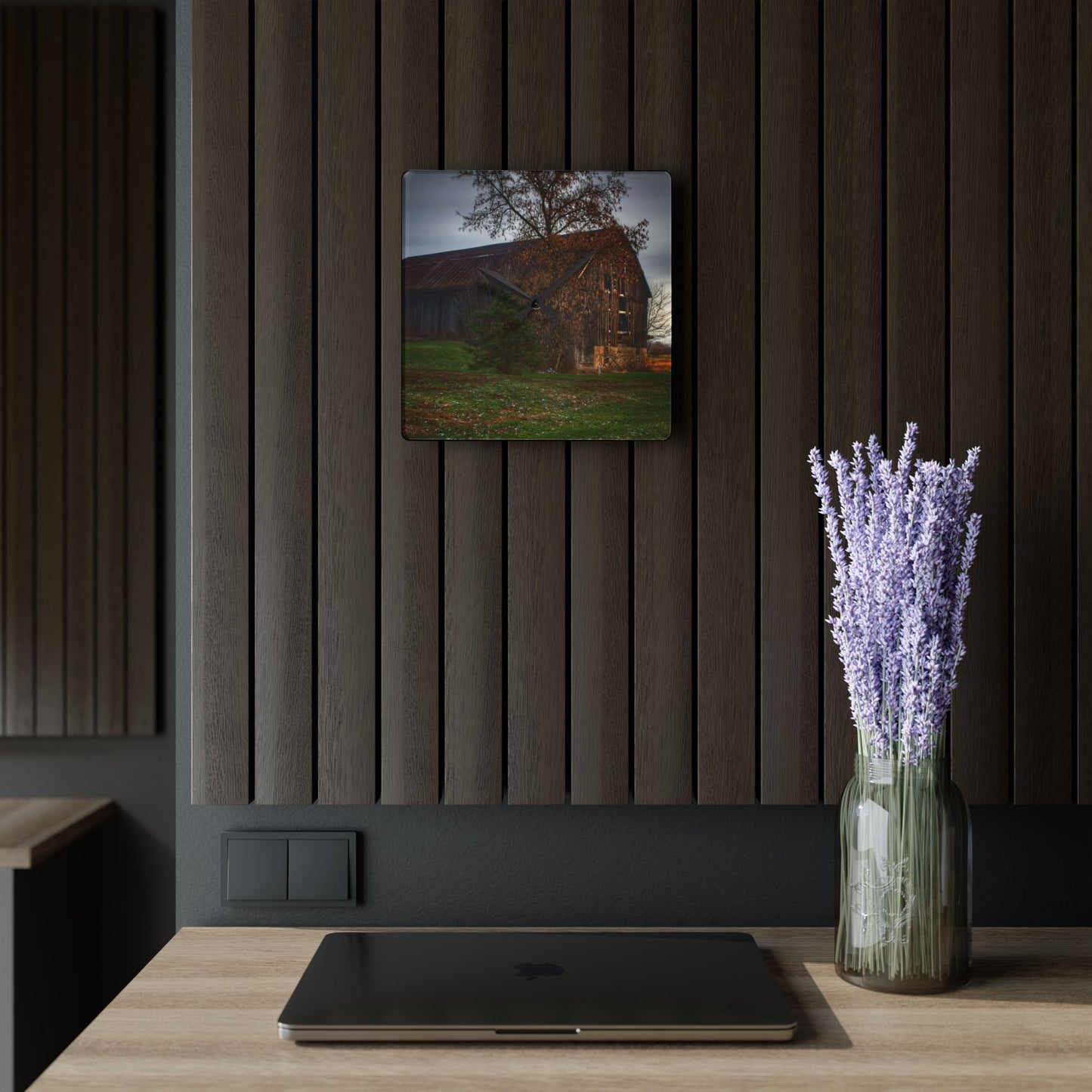 U R There Photography Melvin Grey Rustic Farmhouse Acrylic Analog Wall Clock