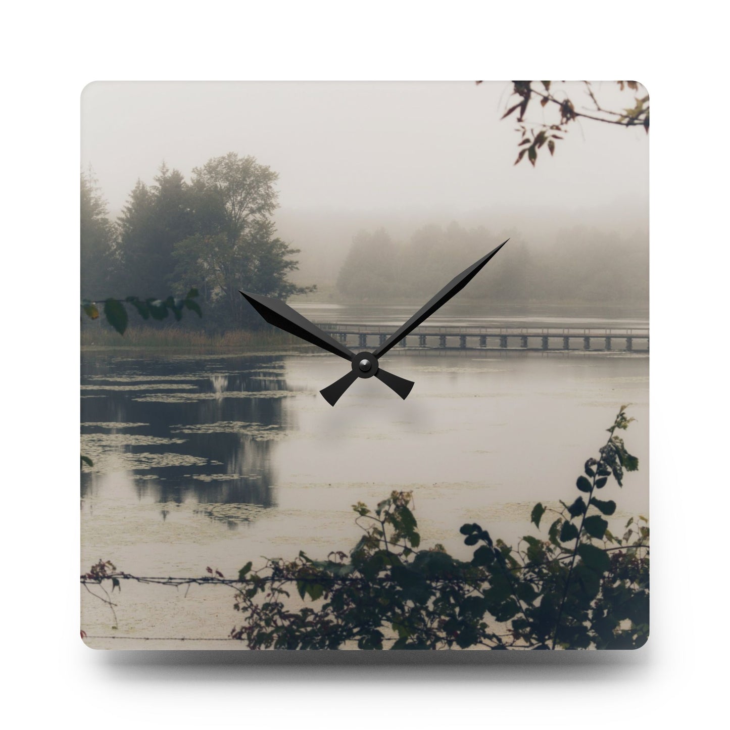 U R There Photography Bridge in Fog Rustic Farmhouse Acrylic Analog Wall Clock