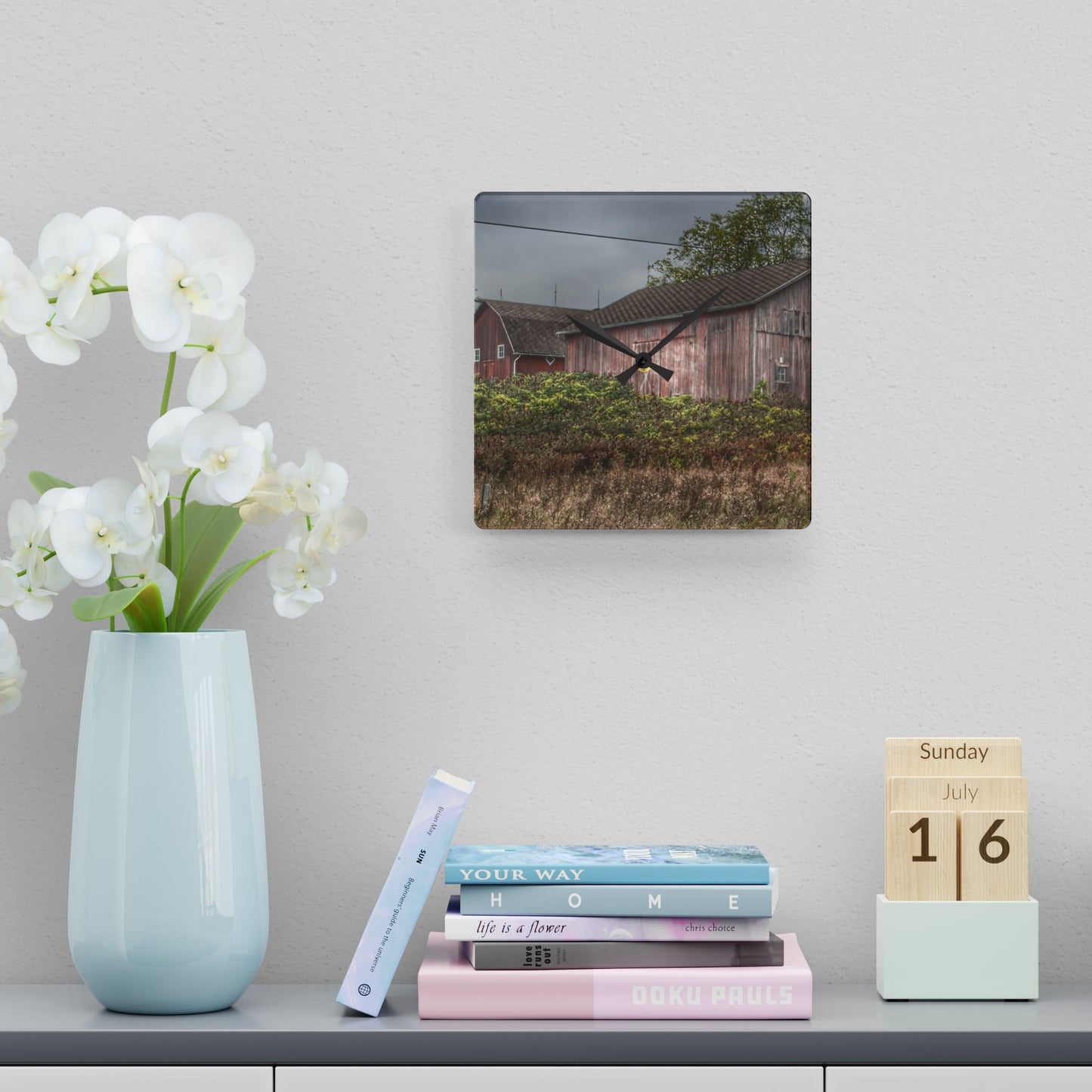 U R There Photography Washburn Reds Rustic Farmhouse Acrylic Analog Wall Clock