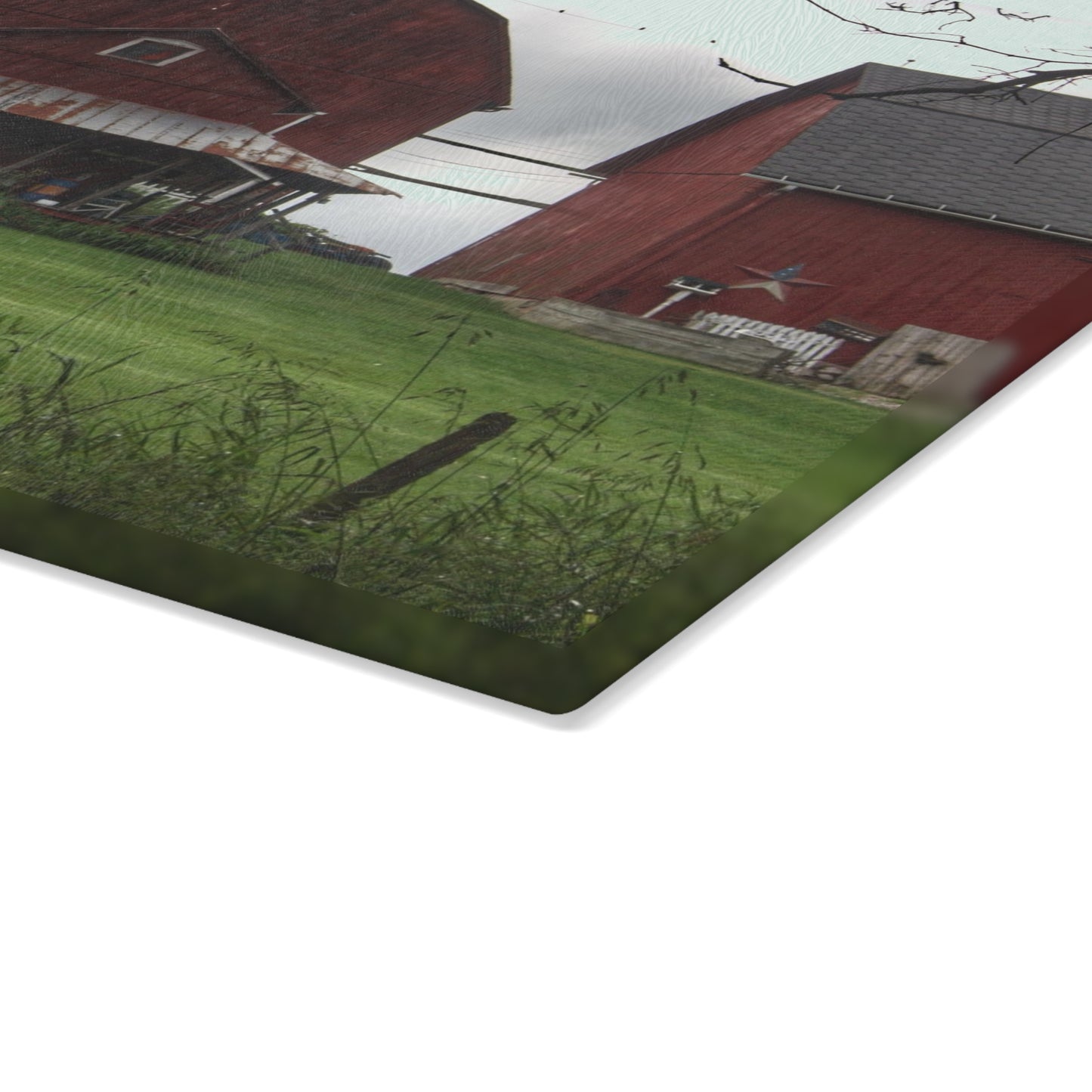 U R There Photography Bishop Road Reds II Rustic Farmhouse Tempered-Glass Cutting Board 8"x 11"