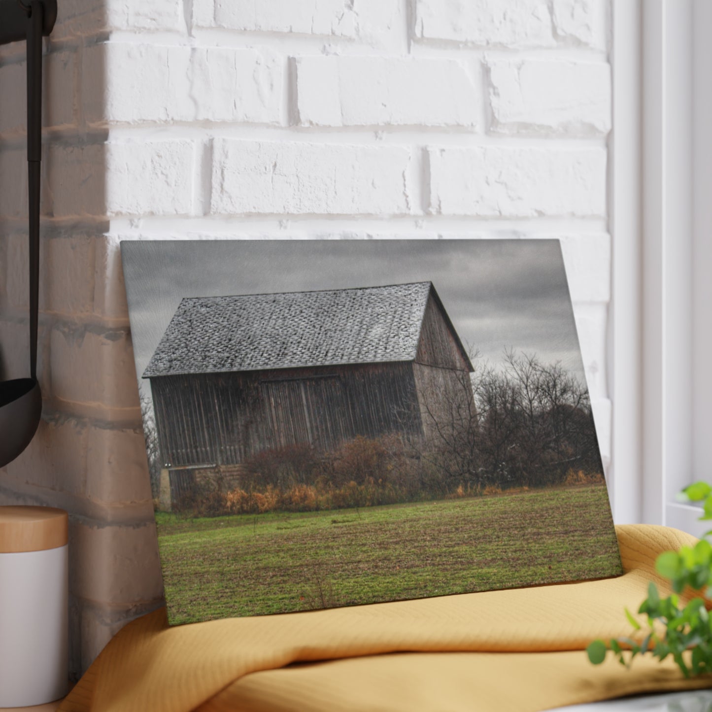 U R There Photography Brown City Road Grey Rustic Farmhouse Tempered-Glass Cutting Board