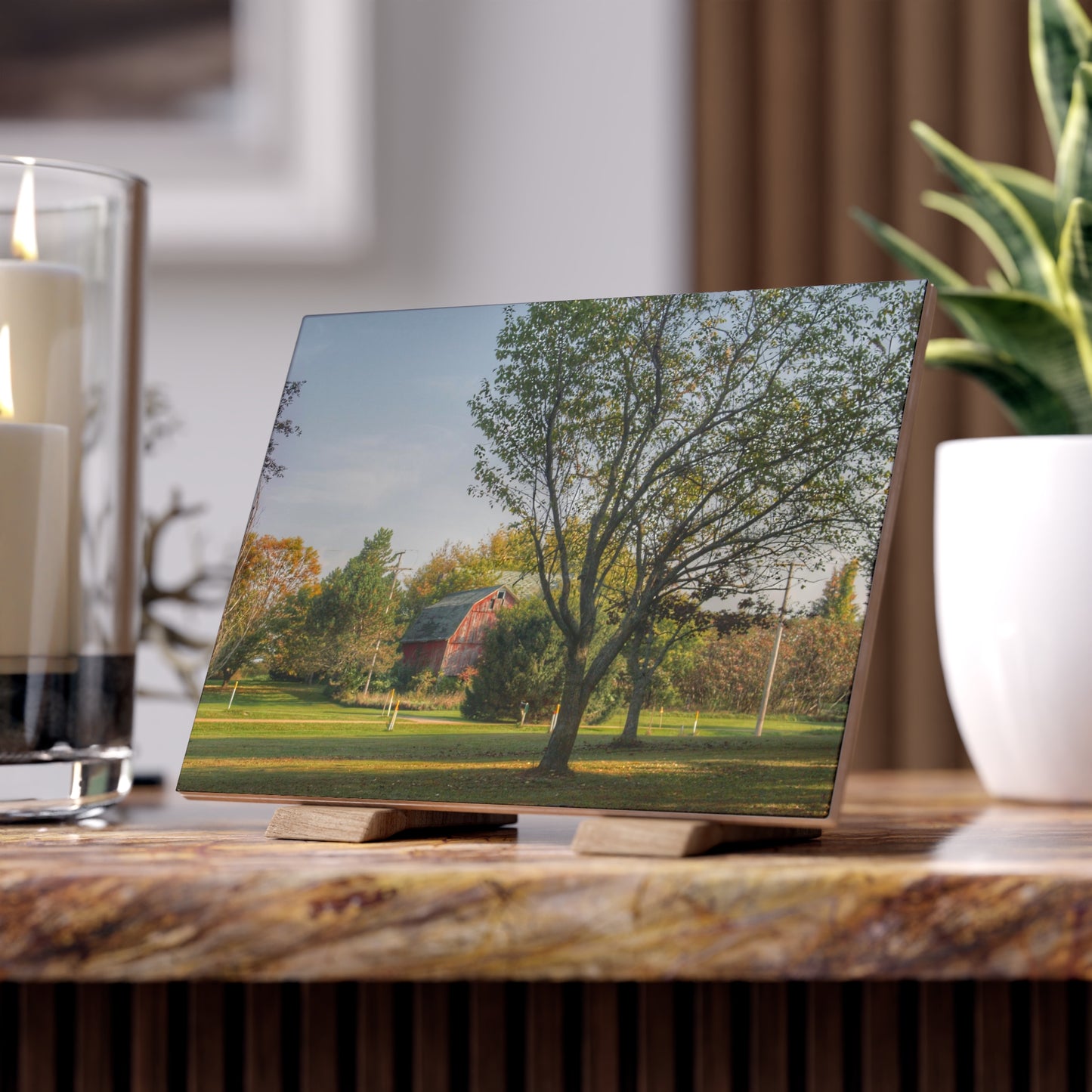 U R There Photography Belle River Red II Rustic Farmhouse Decorative Ceramic Tile