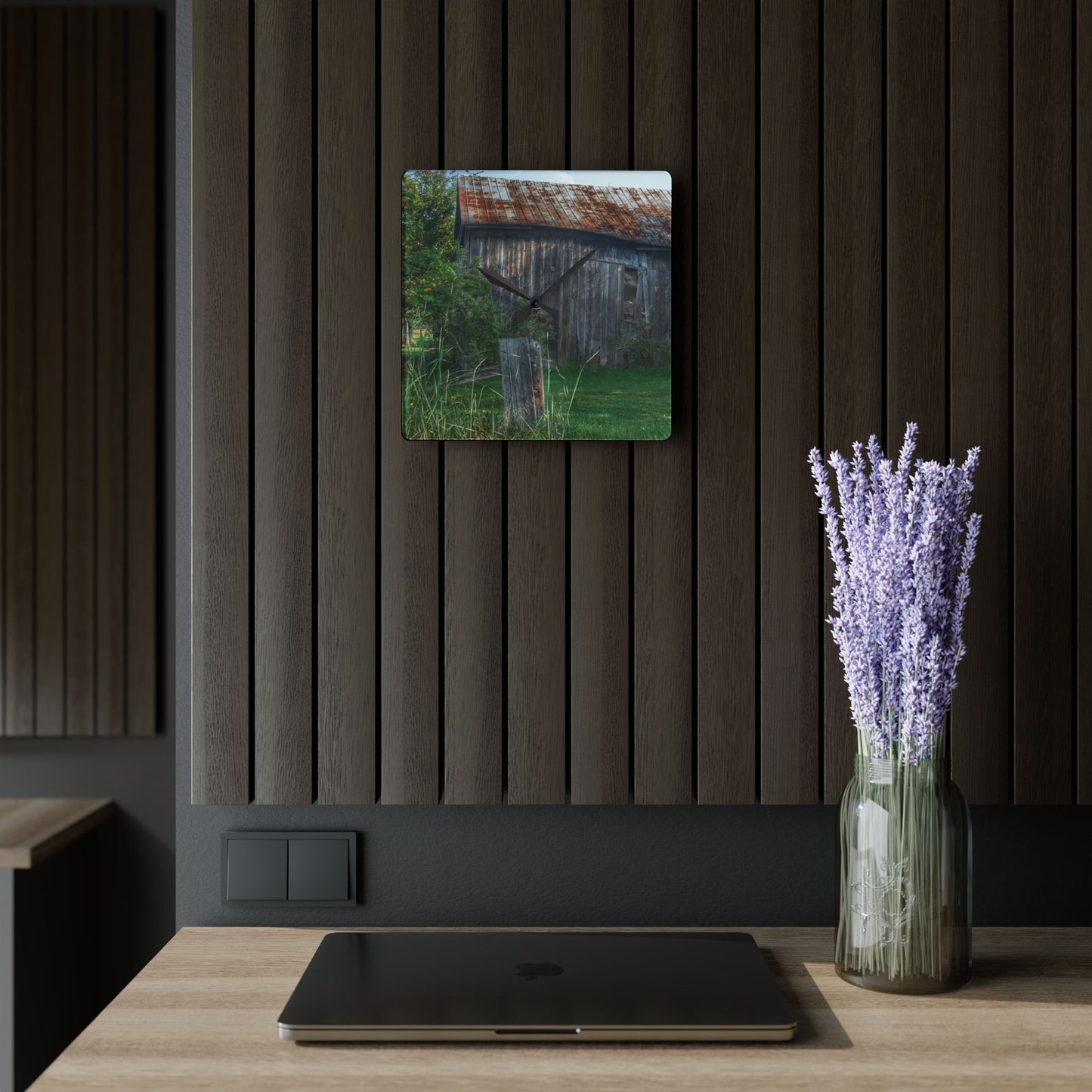 U R There Photography Rusted Grey Rustic Farmhouse Acrylic Analog Wall Clock