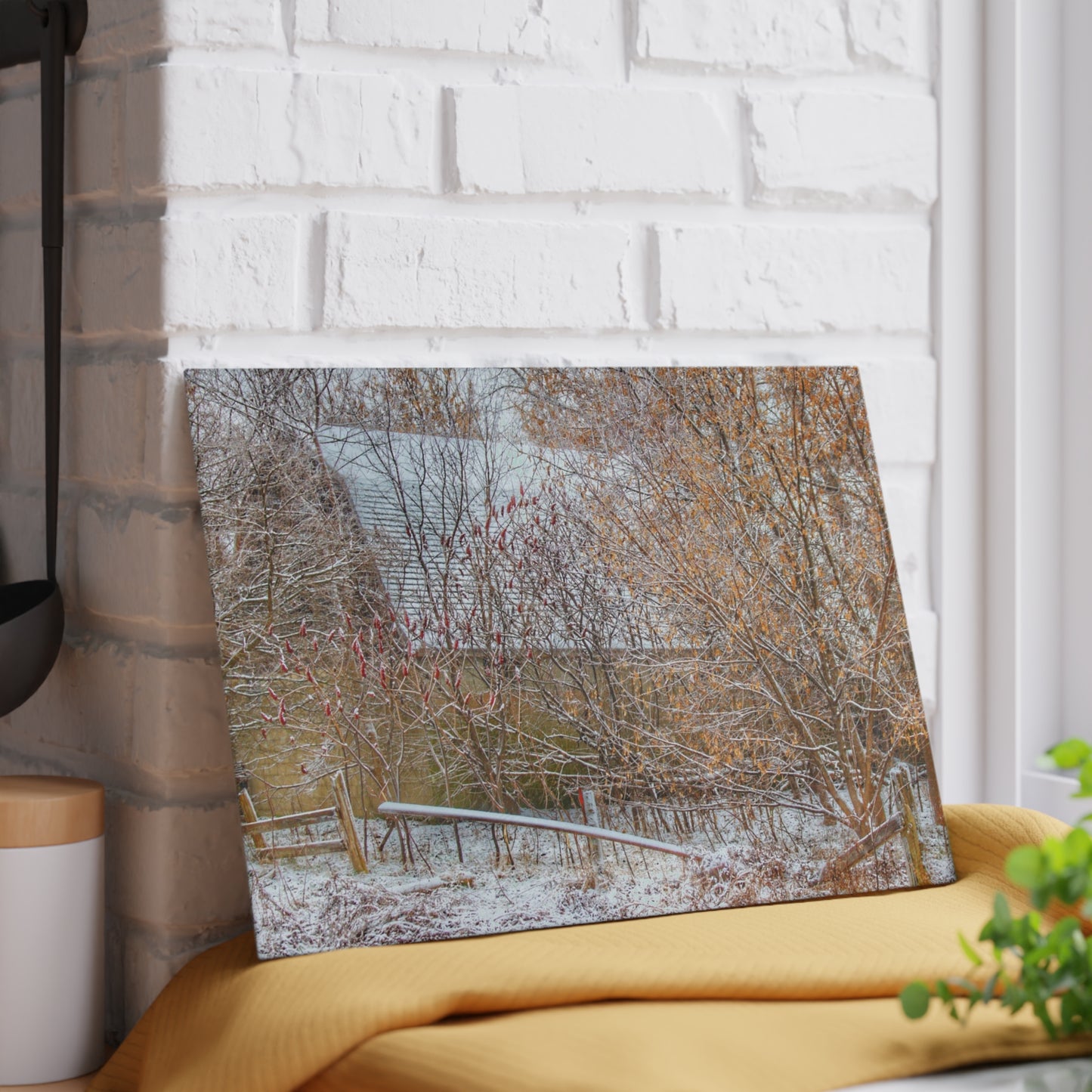 U R There Photography Dryden Road Hidden Winter Grey Rustic Farmhouse Tempered-Glass Cutting Board