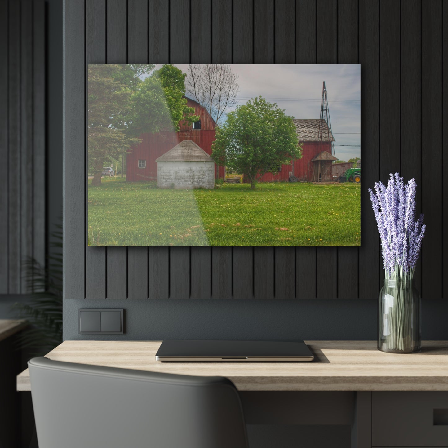 U R There Photography Roods Lake Road Red I Rustic Farmhouse Acrylic Wall Print
