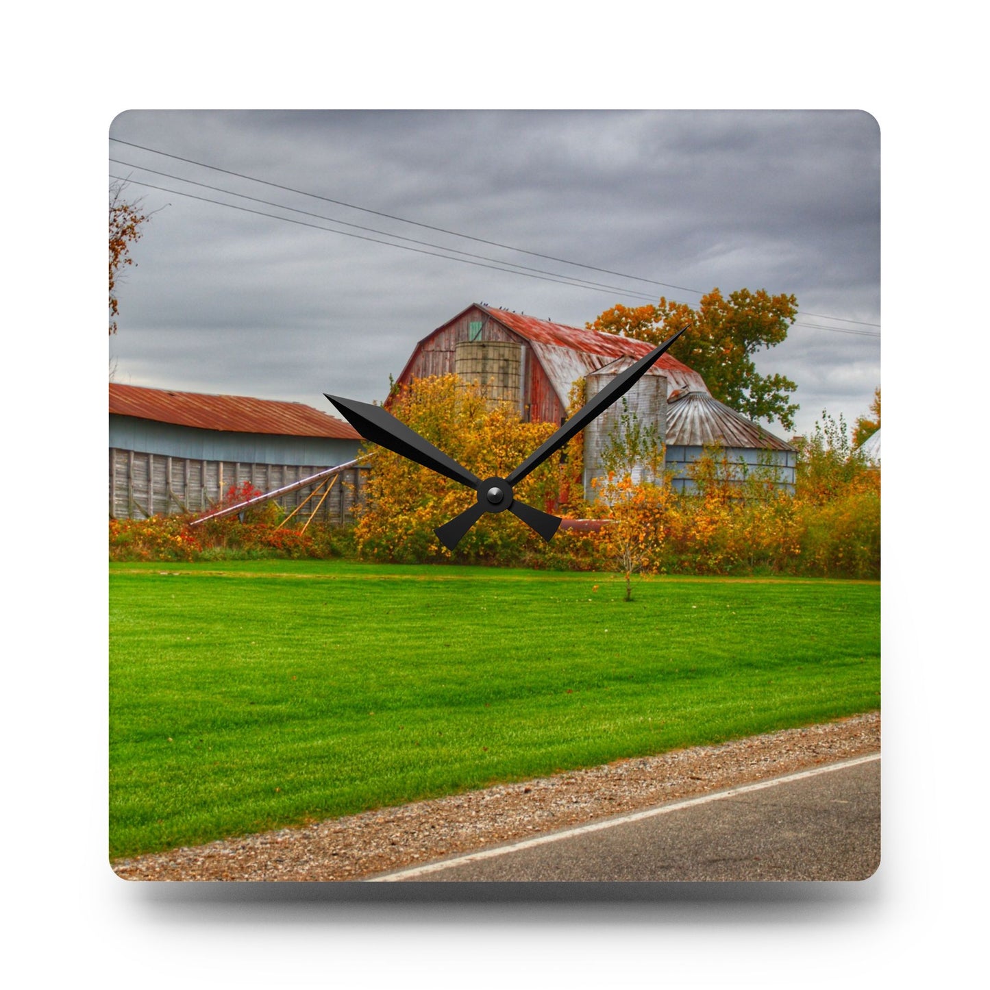 U R There Photography Galbraith Road Red Rustic Farmhouse Acrylic Analog Wall Clock