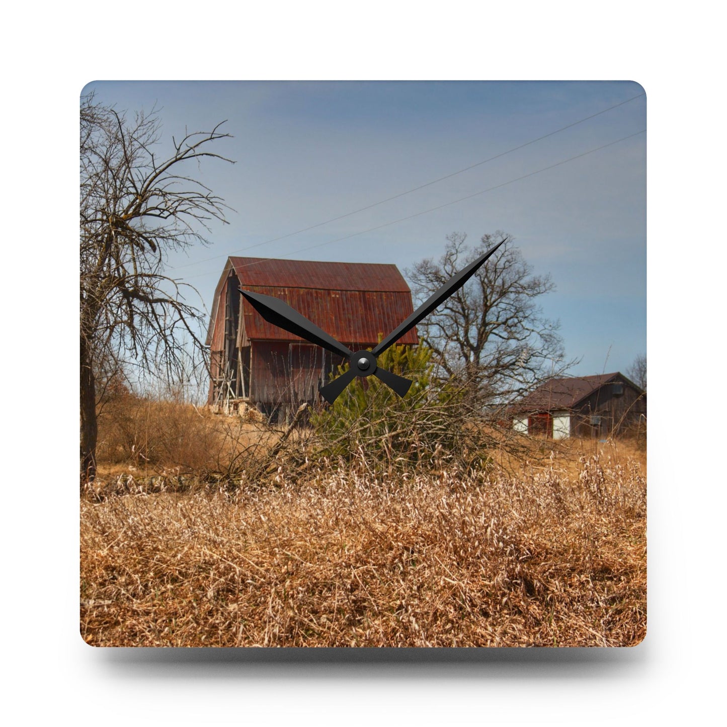 U R There Photography Klam Road Rusted Reds Rustic Farmhouse Acrylic Analog Wall Clock