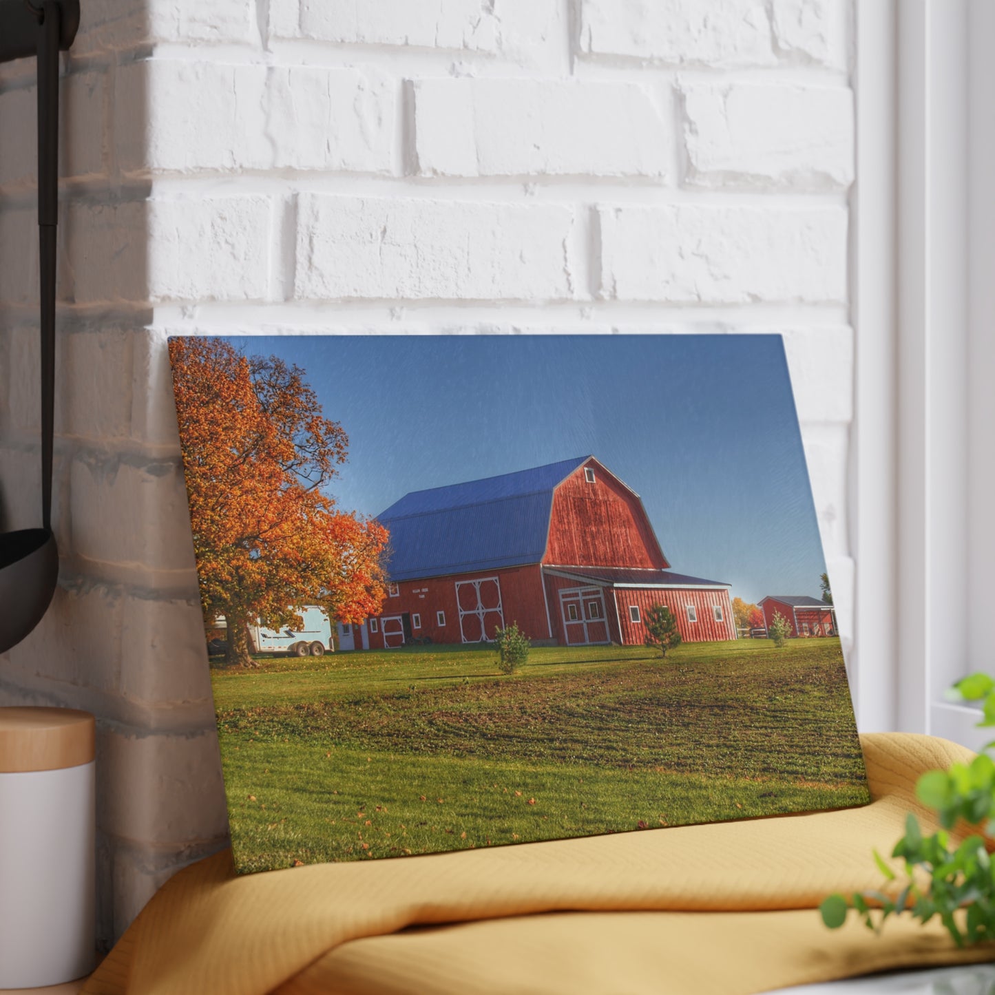 U R There Photography Shoemaker Road Red Rustic Farmhouse Tempered-Glass Cutting Board