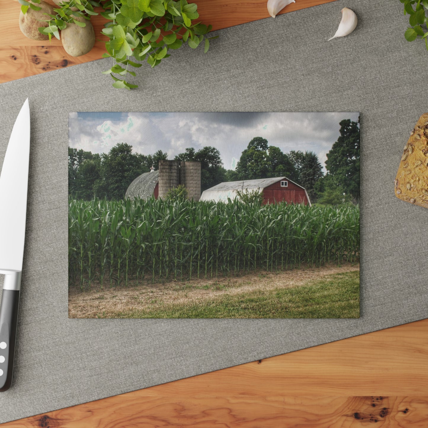 U R There Photography Scotch Settlement Reds Rustic Farmhouse Tempered-Glass Cutting Board