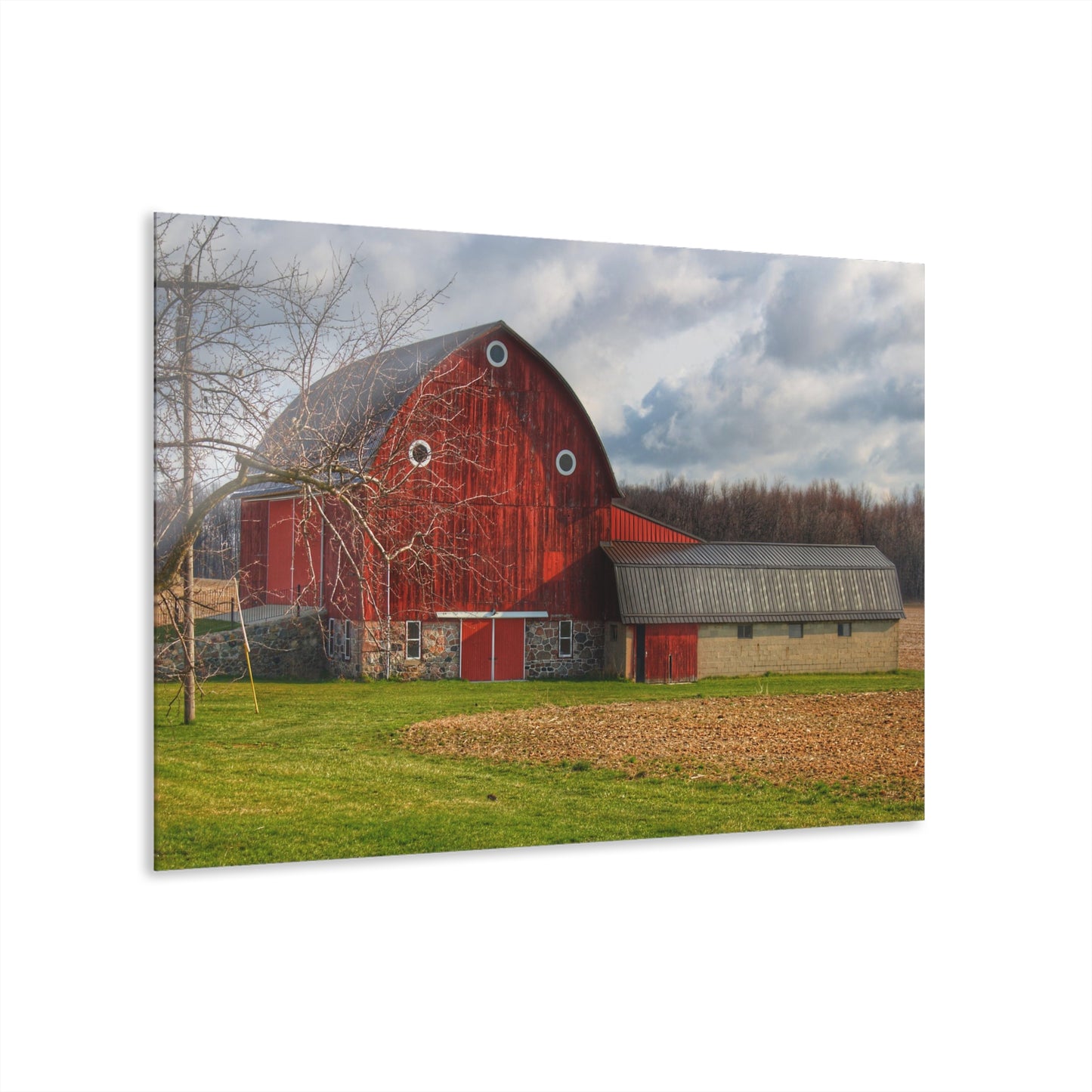 U R There Photography Clear Lake Road Fieldstone Red Rustic Farmhouse Acrylic Wall Print