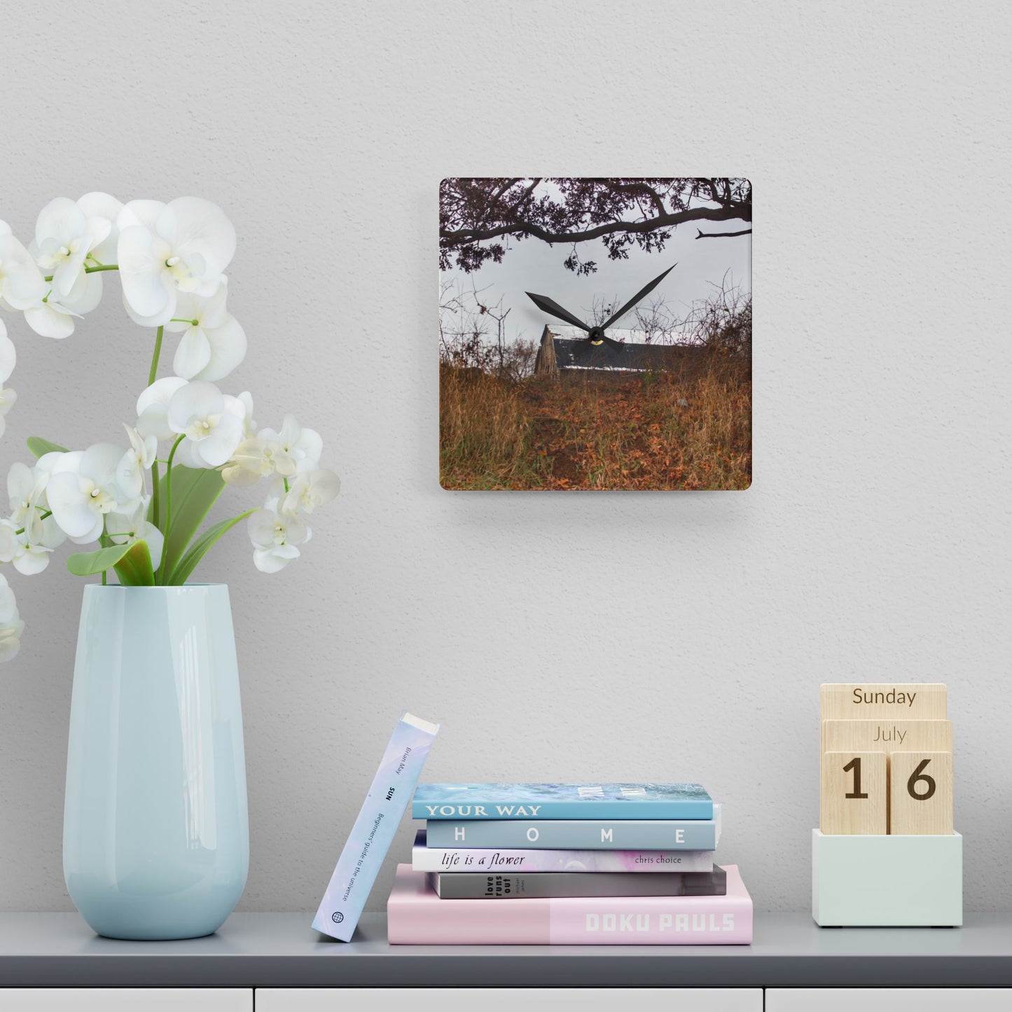 U R There Photography North Oxford Road Grey II Rustic Farmhouse Acrylic Analog Wall Clock