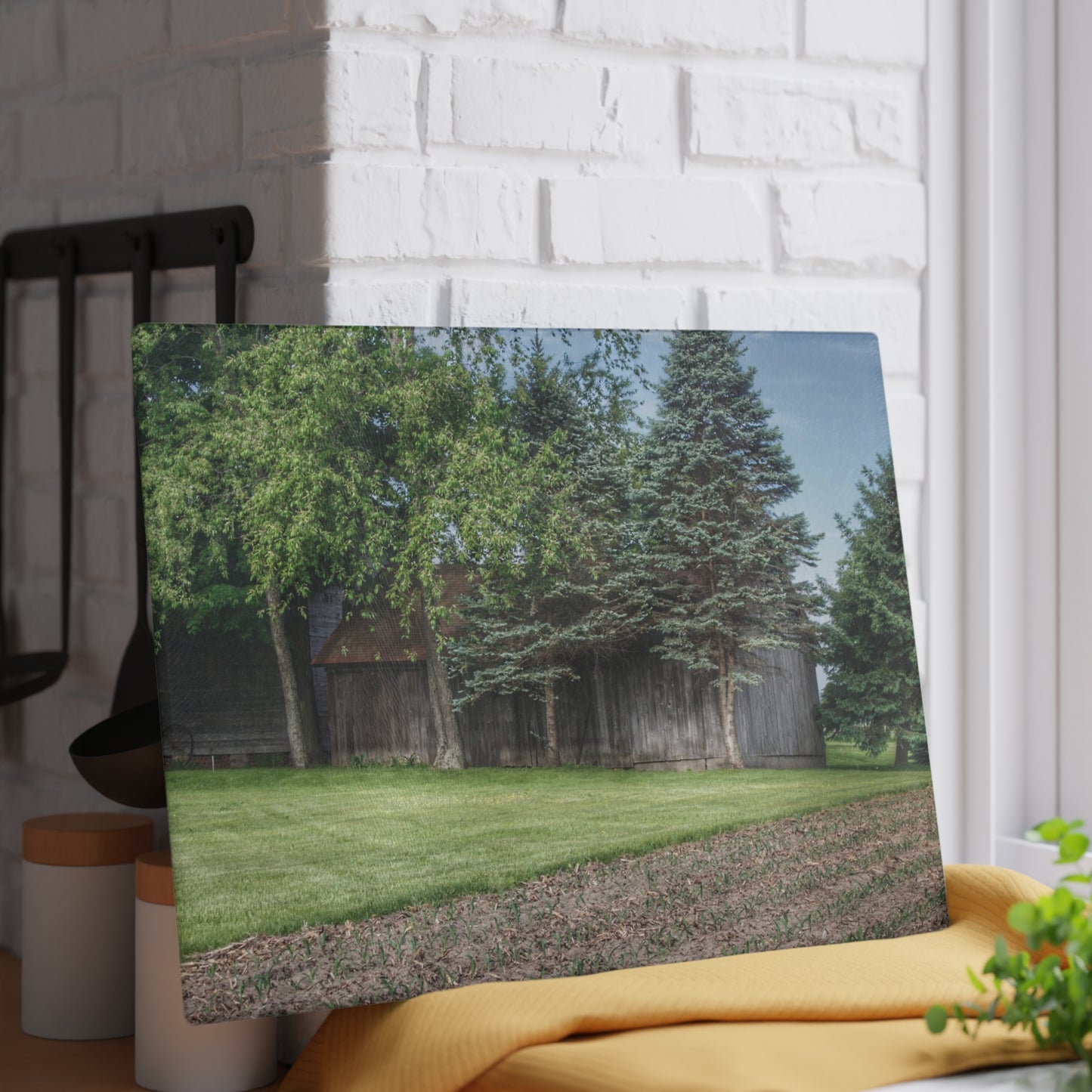 U R There Photography Barkley Road Greys II Rustic Farmhouse Tempered-Glass Cutting Board