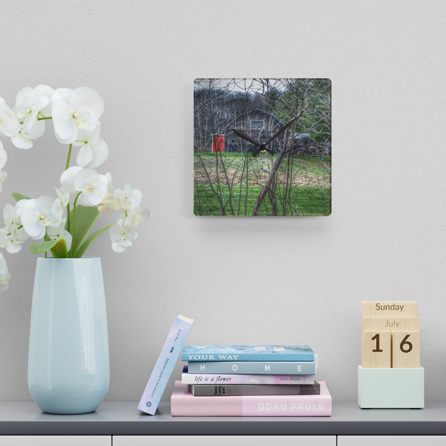 U R There Photography Hidden Capac Grey Rustic Farmhouse Acrylic Analog Wall Clock