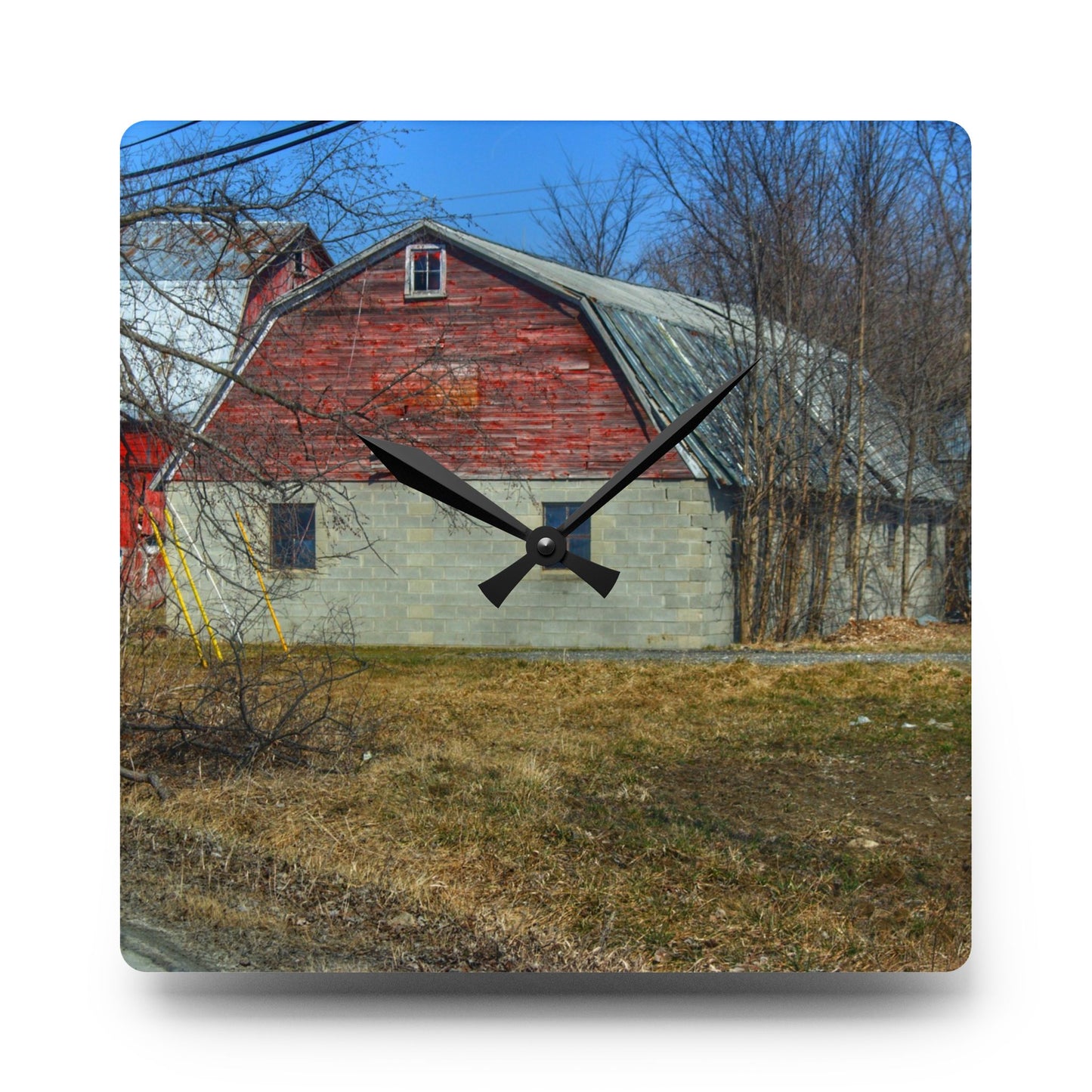 U R There Photography Indian Trail Block Barn at the Bend Rustic Farmhouse Acrylic Analog Wall Clock