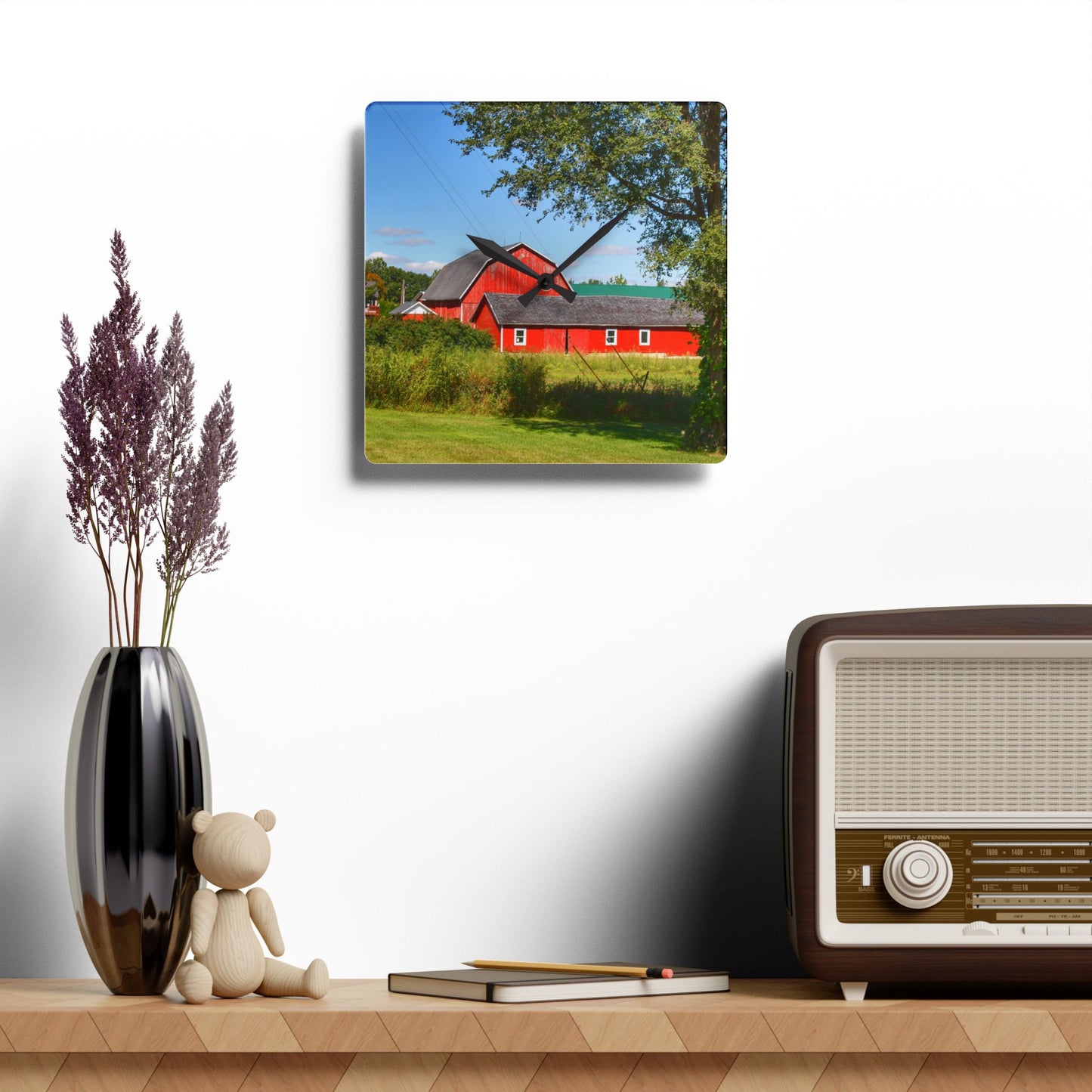 U R There Photography Lake Pleasant Reds II Rustic Farmhouse Acrylic Analog Wall Clock