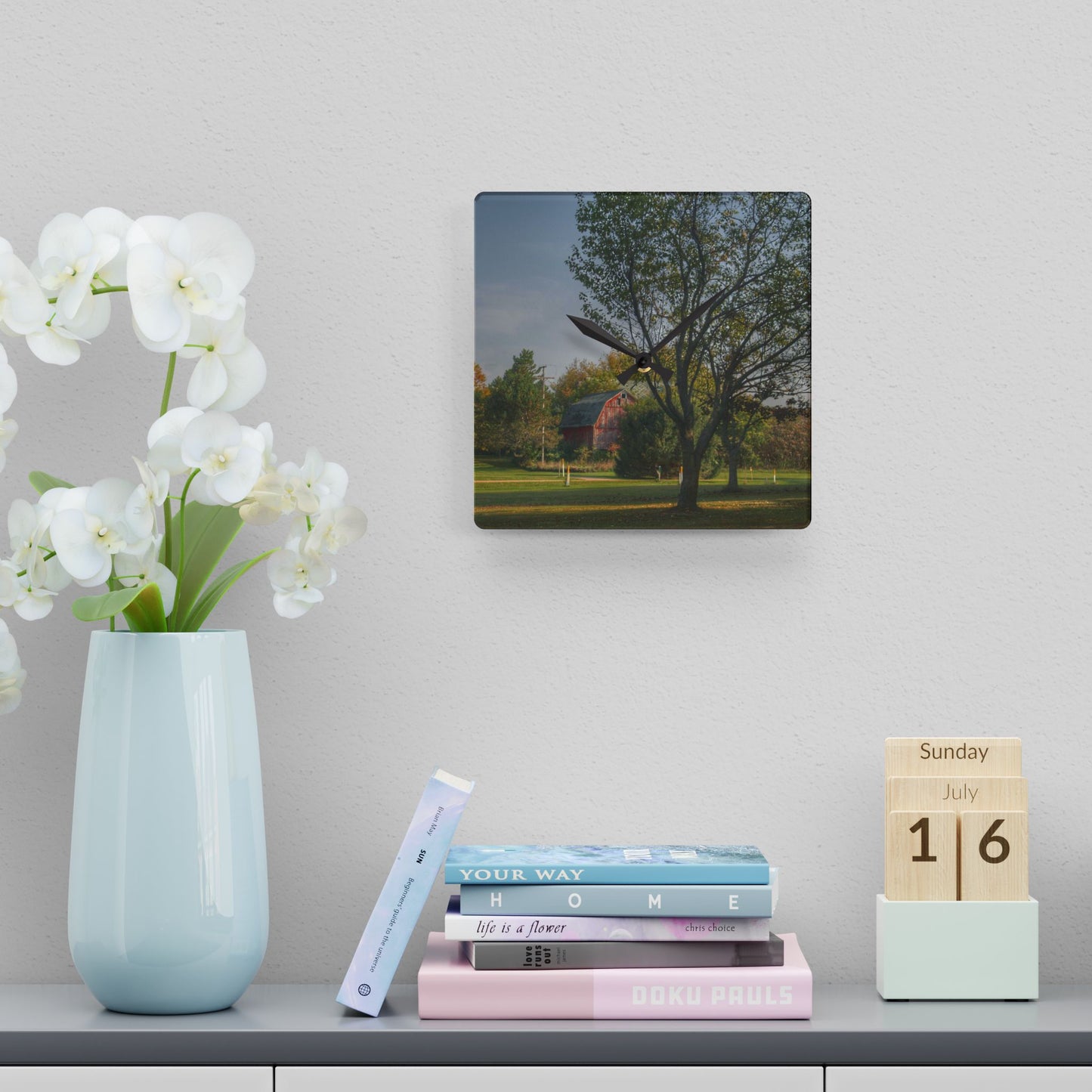 U R There Photography Belle River Red II Rustic Farmhouse Acrylic Analog Wall Clock