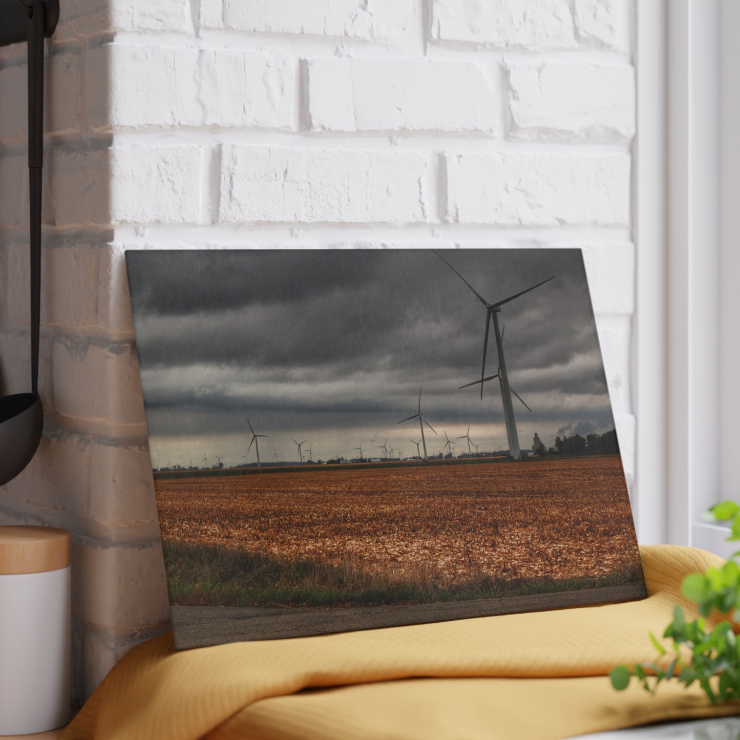 U R There Photography Garner Road Windmills Rustic Farmhouse Tempered-Glass Cutting Board