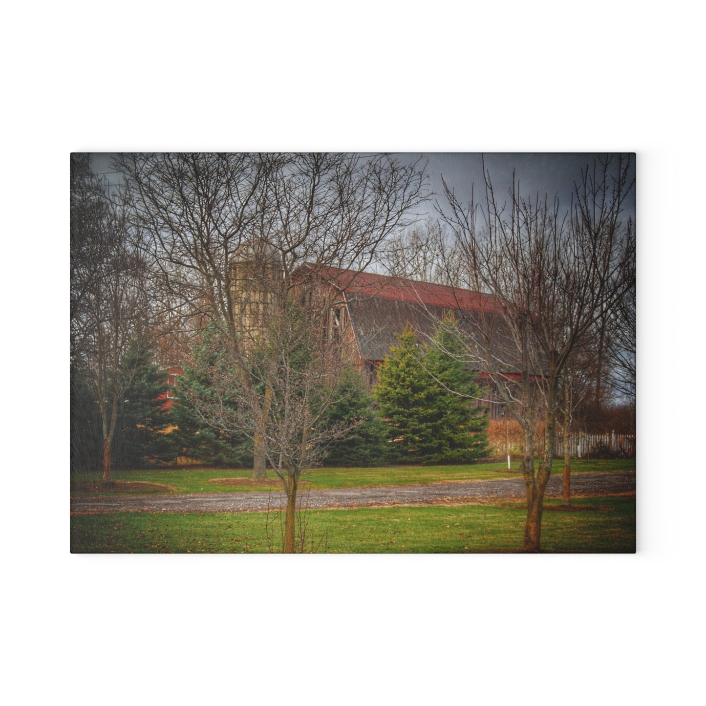 U R There Photography Rusted Red Beyond the Pines Rustic Farmhouse Tempered-Glass Cutting Board