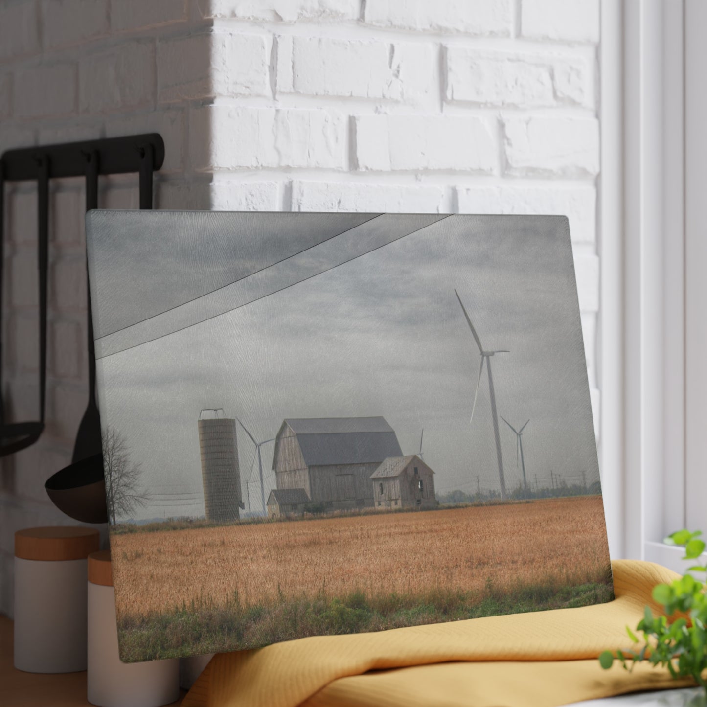 U R There Photography Pinabog Greys Rustic Farmhouse Tempered-Glass Cutting Board