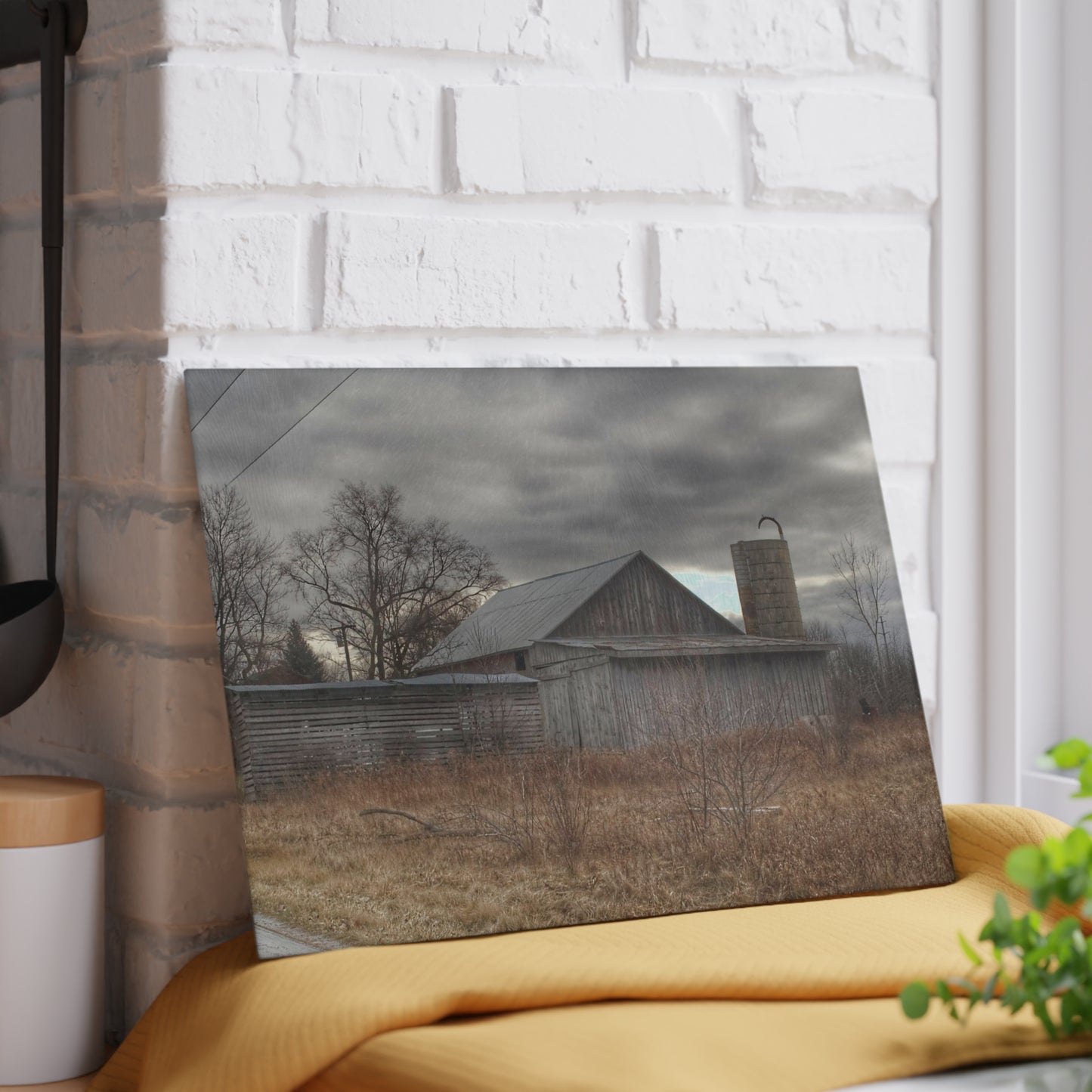 U R There Photography Church Road Grey I Rustic Farmhouse Tempered-Glass Cutting Board