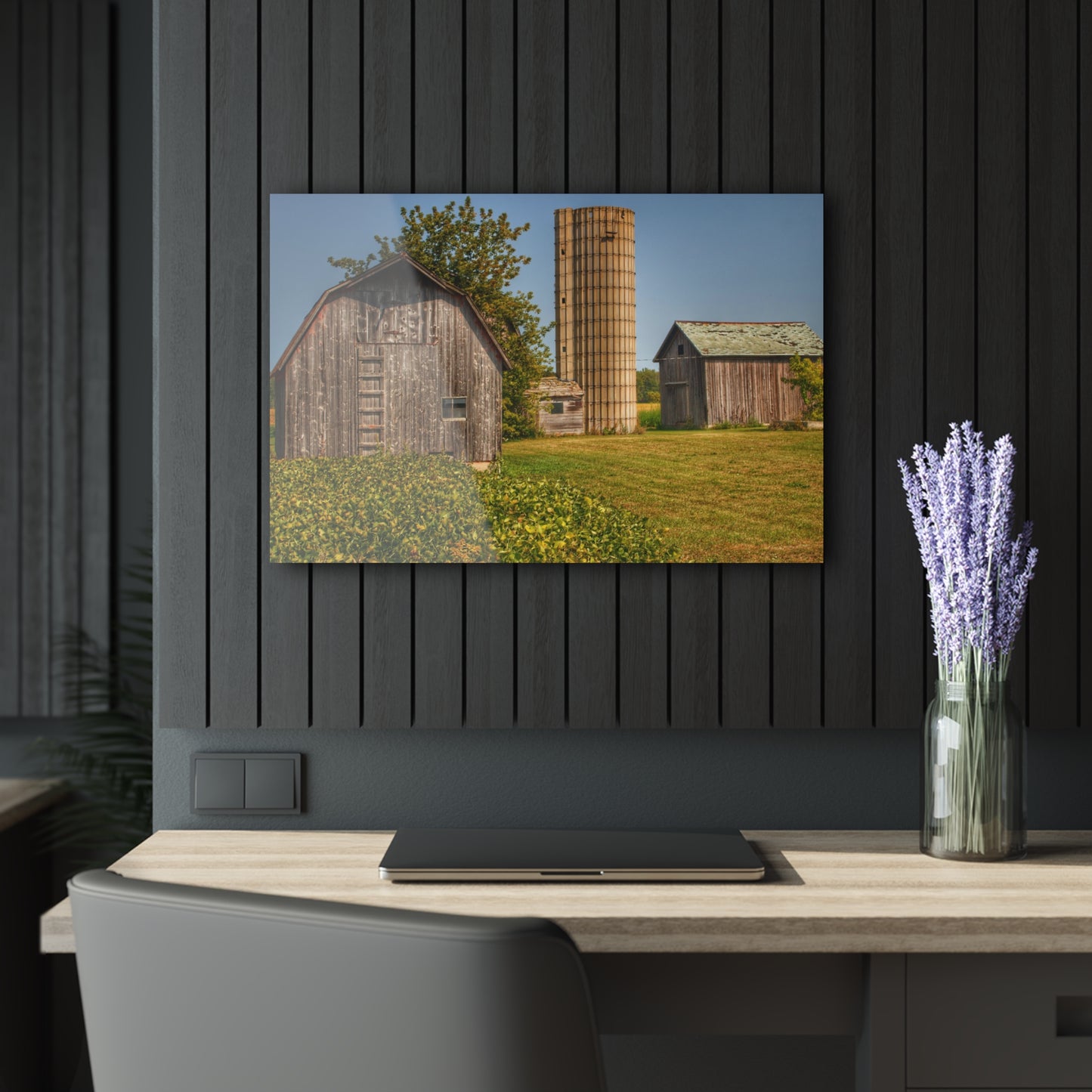 U R There Photography Swaffer Mini Greys and Silos Rustic Farmhouse Acrylic Wall Print