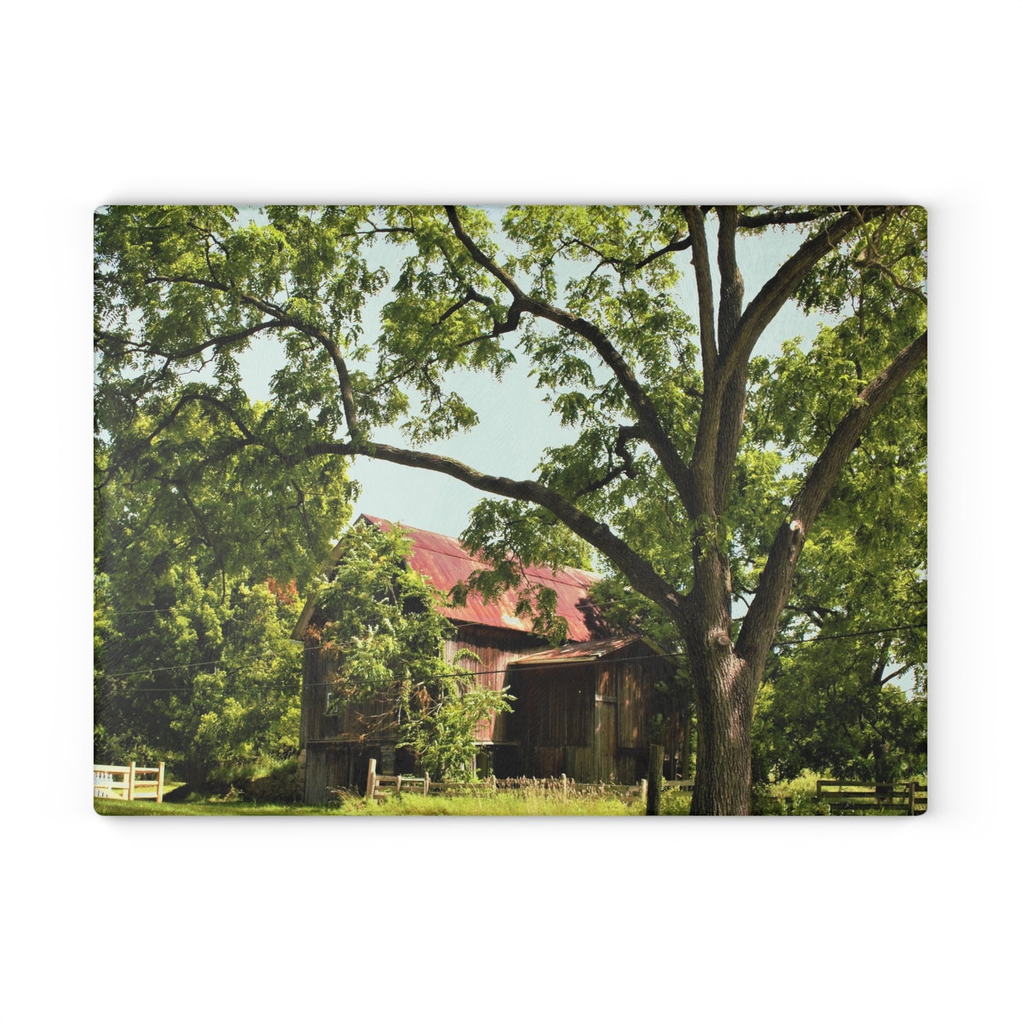 U R There Photography Oxford Rusted Red II Rustic Farmhouse Tempered-Glass Cutting Board