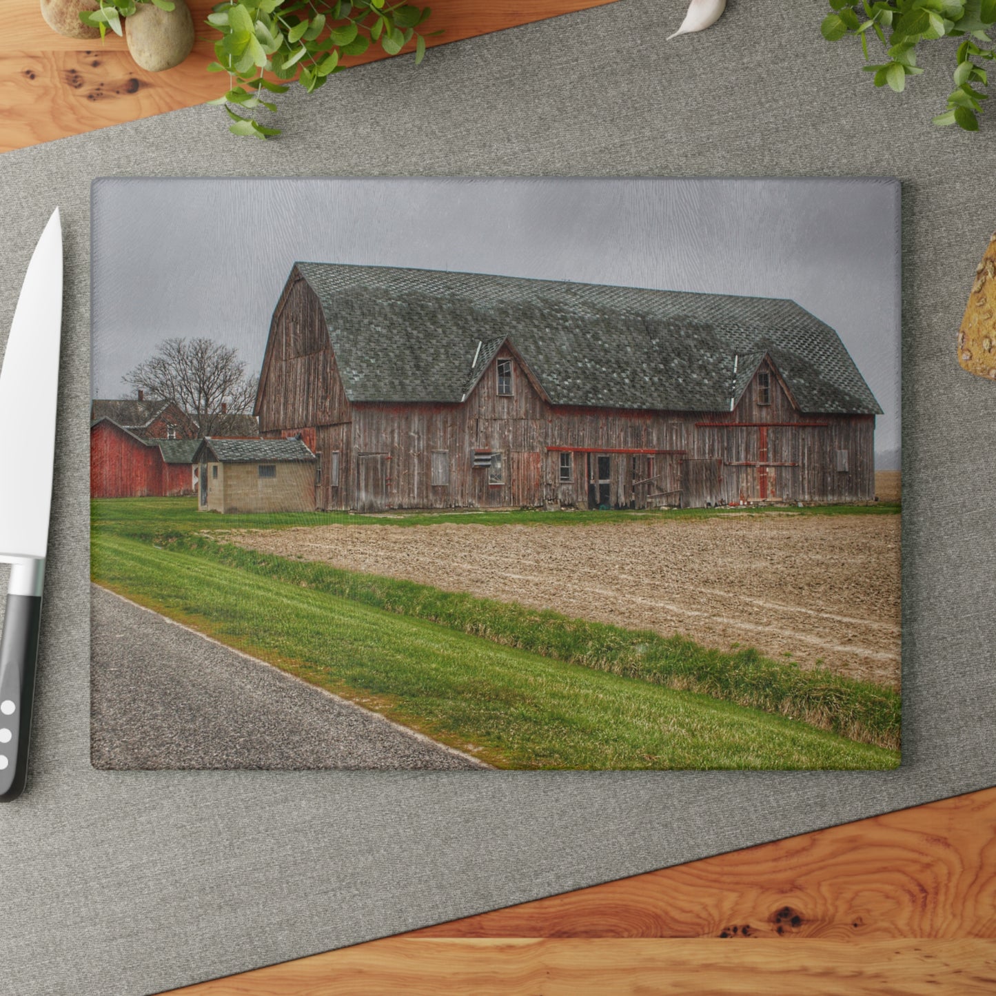 U R There Photography Roedel Roadside Reds I Rustic Farmhouse Tempered-Glass Cutting Board