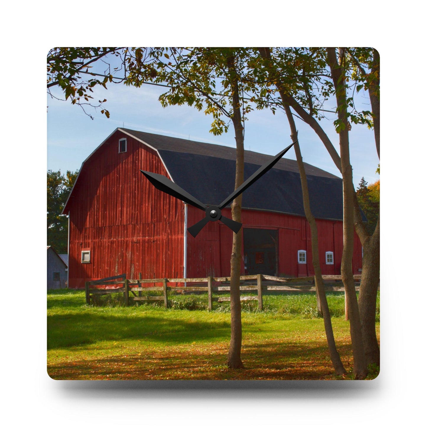 U R There Photography Hough Road Red I Rustic Farmhouse Acrylic Analog Wall Clock