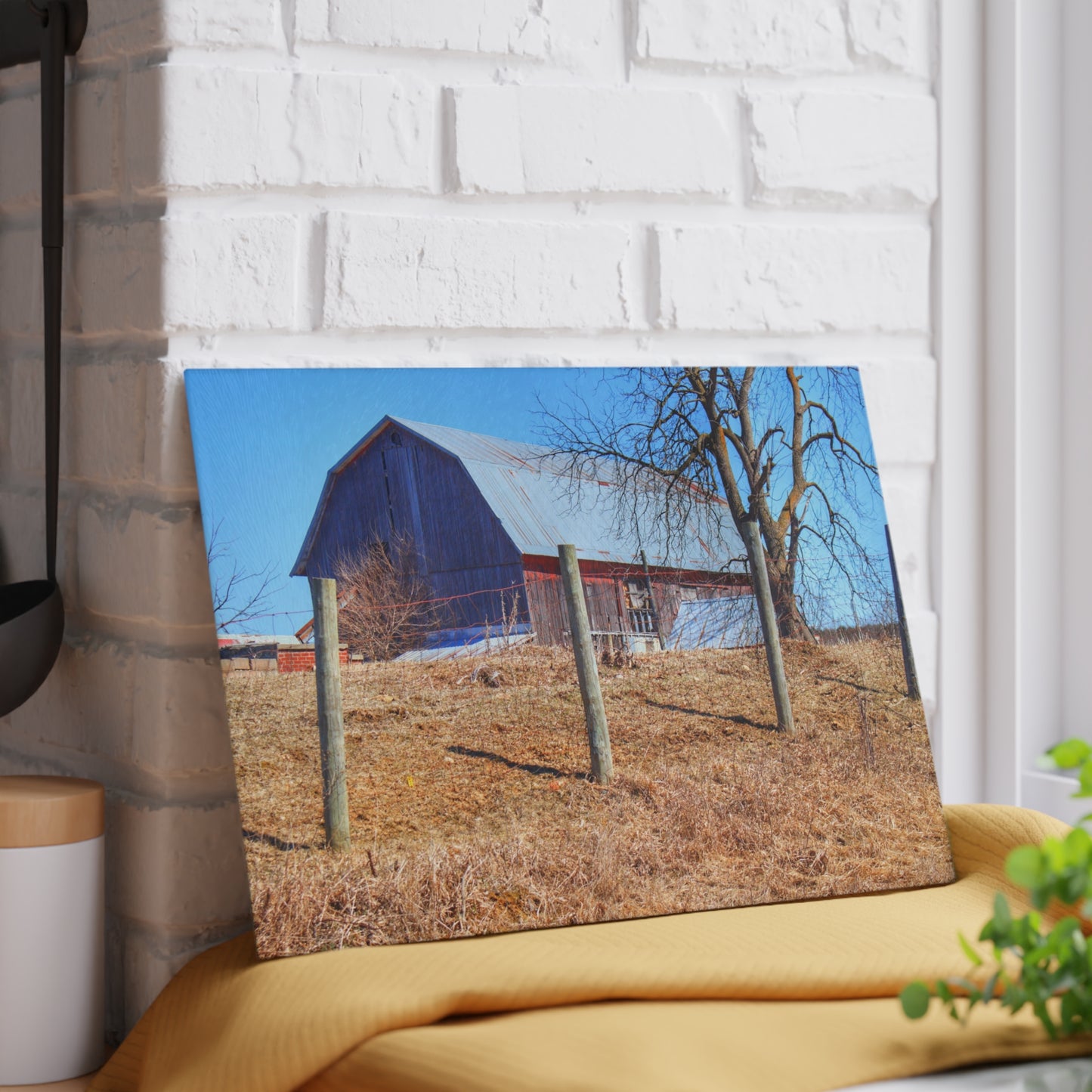U R There Photography Marathon Haybarn on the Hill II Rustic Farmhouse Tempered-Glass Cutting Board